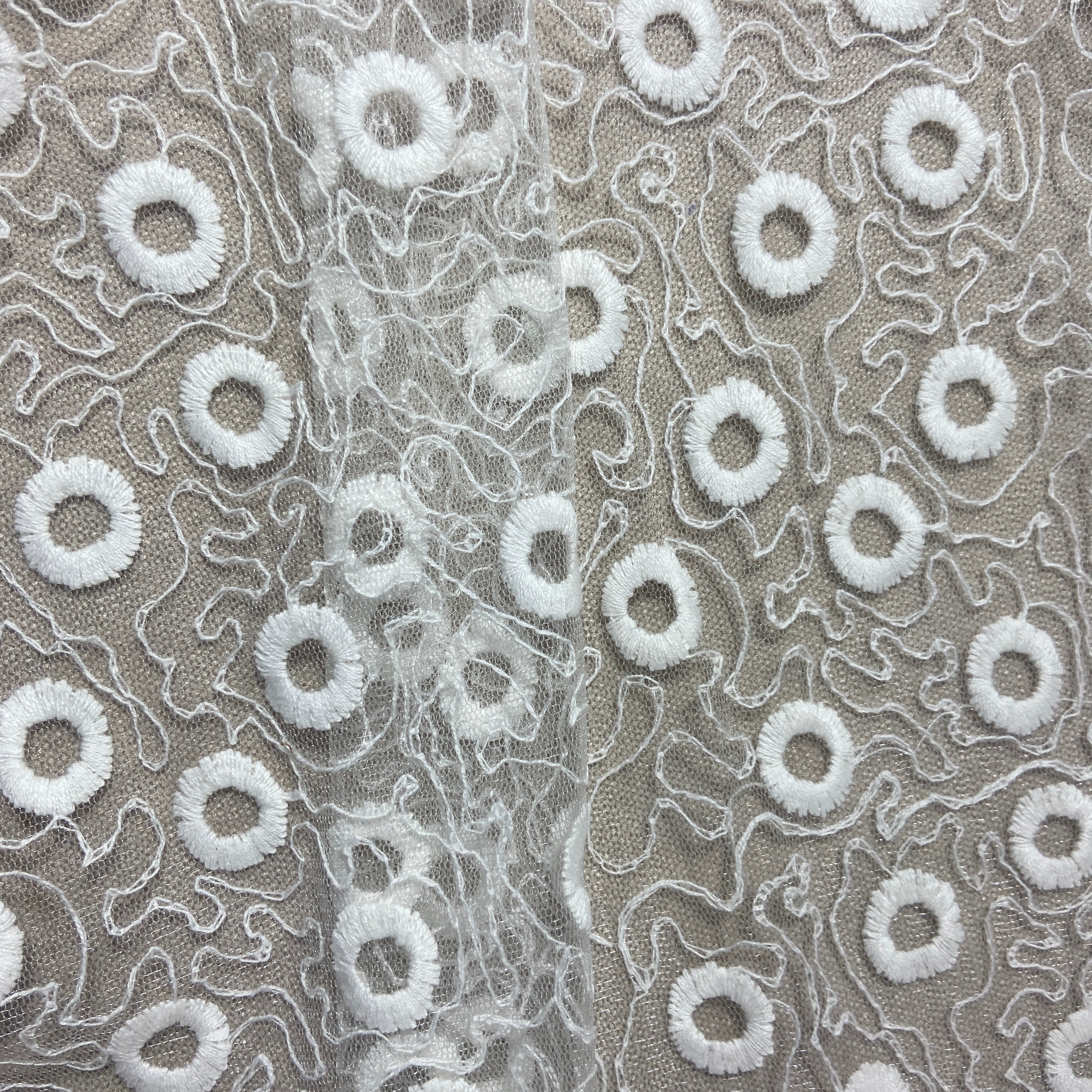 White Thread Embroidery Net Fabric
