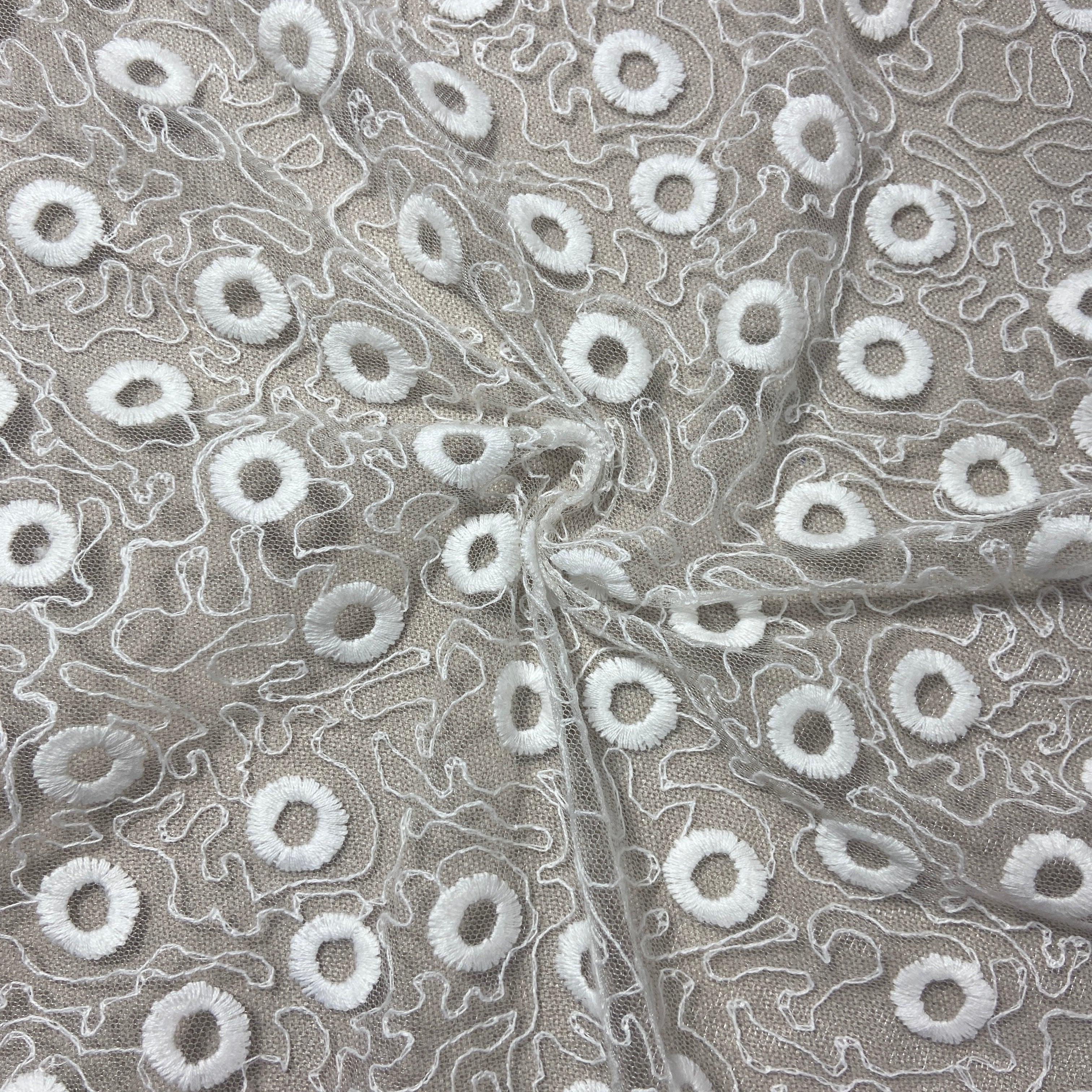 White Thread Embroidery Net Fabric