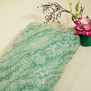 Green Floral Handwork Beads Sequence Embroidery Net AFC-9420