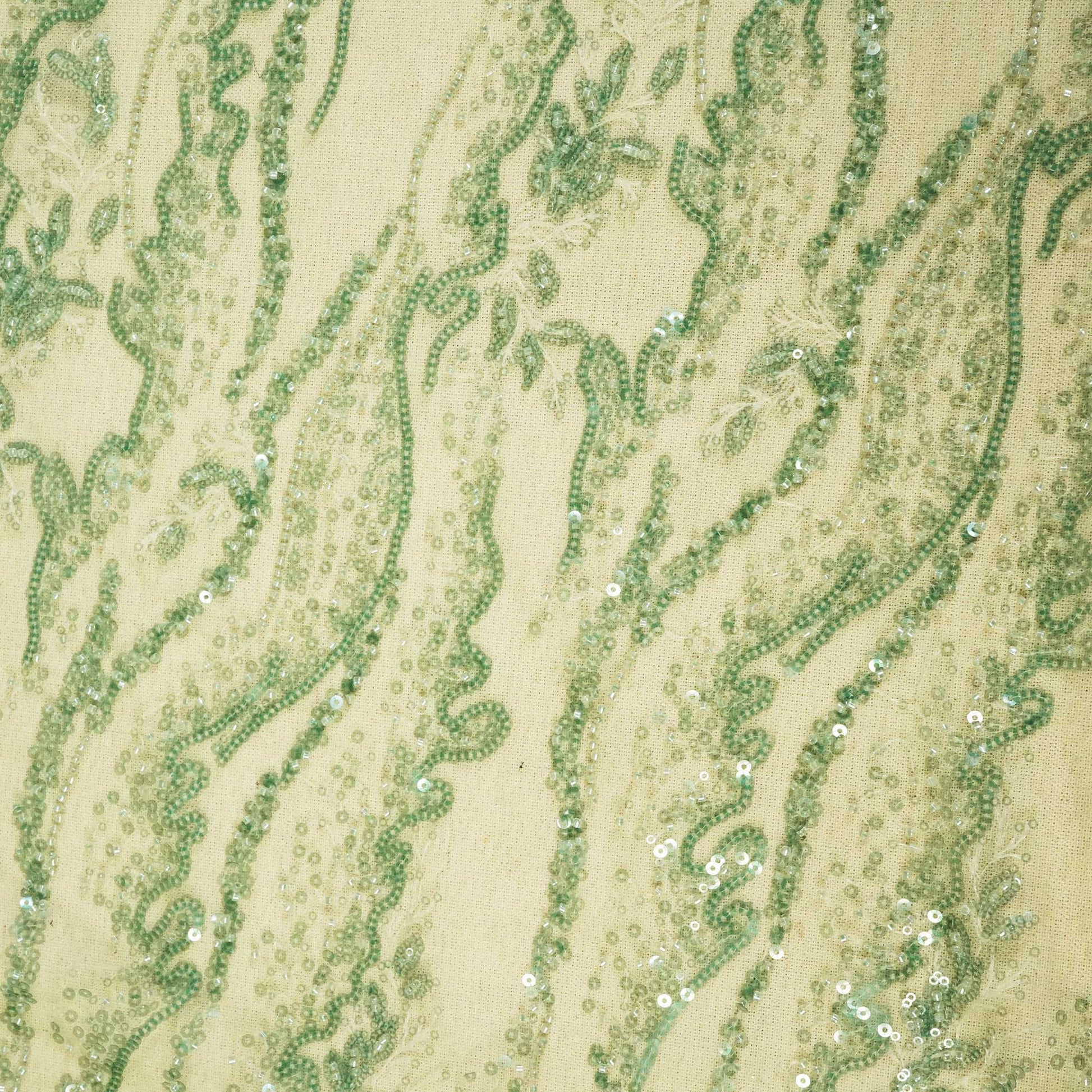 Green Floral Handwork Beads Sequence Embroidery Net AFC-9420