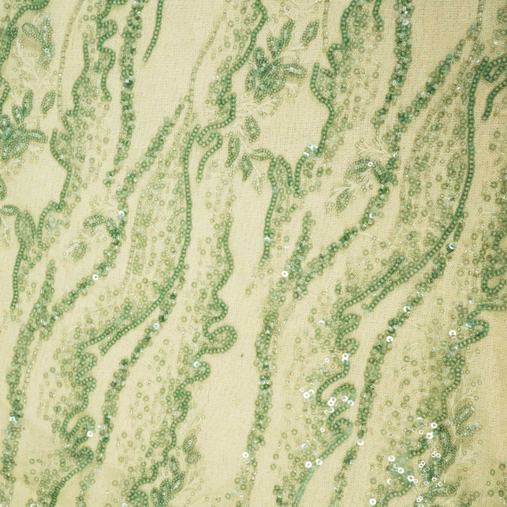 Green Floral Handwork Beads Sequence Embroidery Net AFC-9420