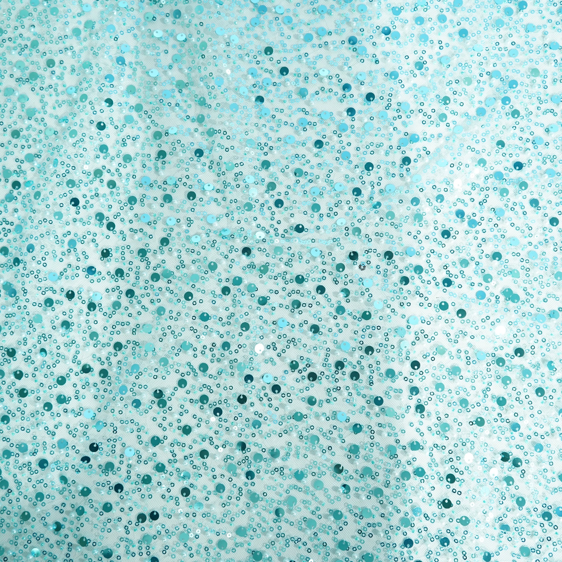 Sky Blue Imported Pearl & Sequence Embroidery Net Fabric