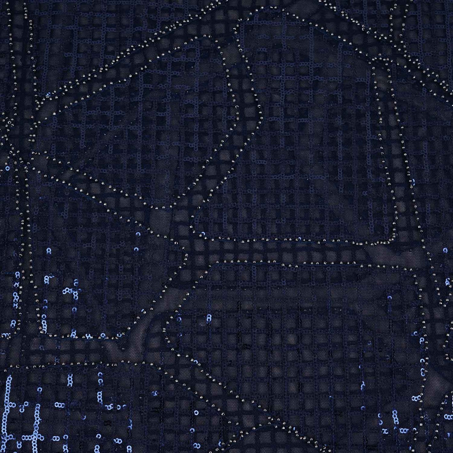 Navy Blue Sequin Embroidery Net Fabric PDM-28943