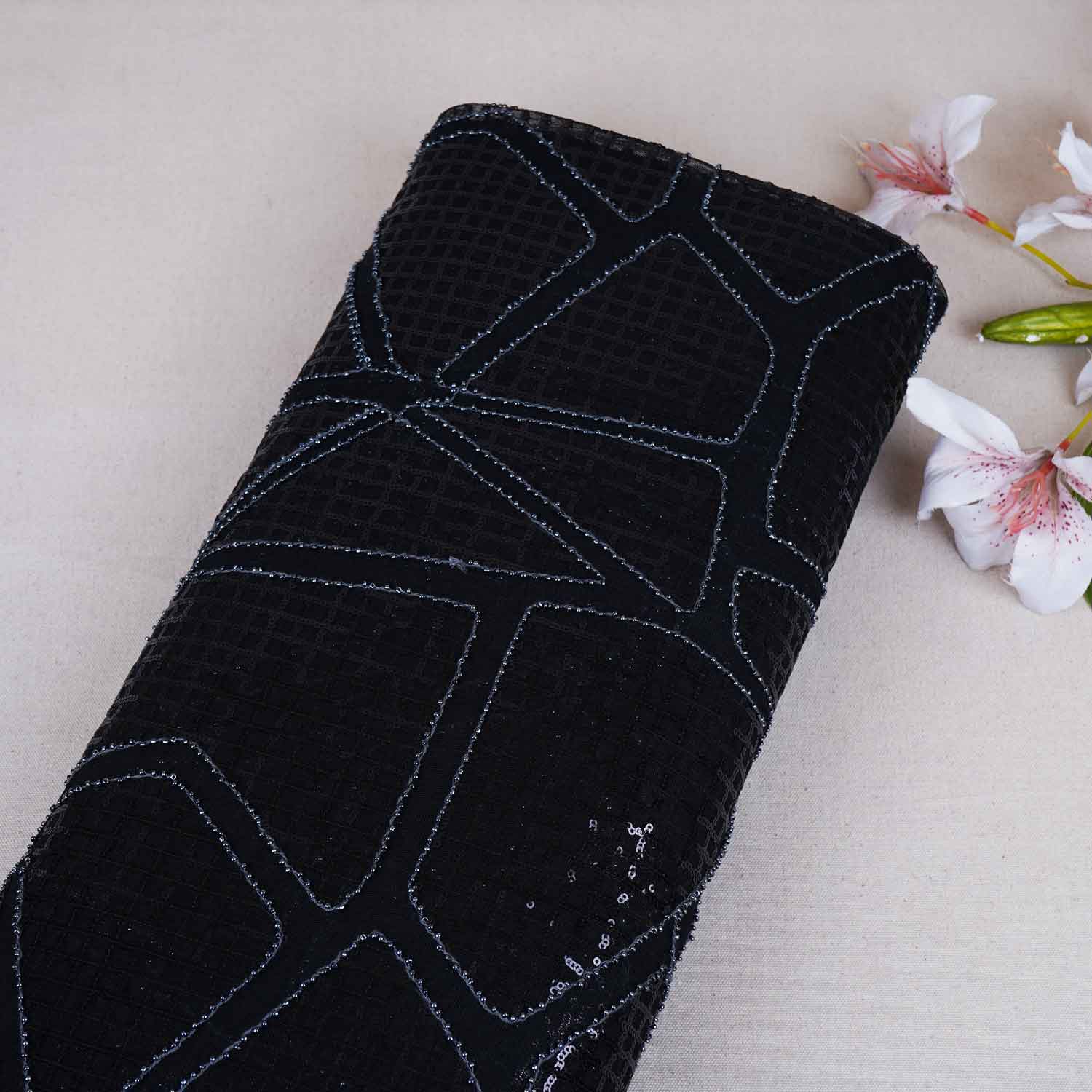 Black Sequin Embroidery Net Fabric PDM-28944 - TradeUNO