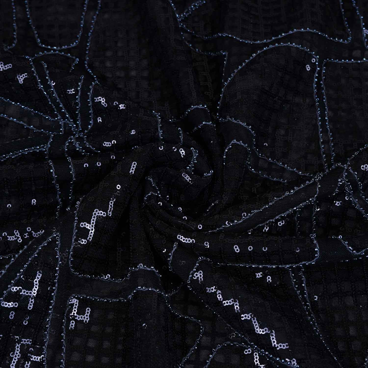Black Sequin Embroidery Net Fabric PDM-28944 - TradeUNO