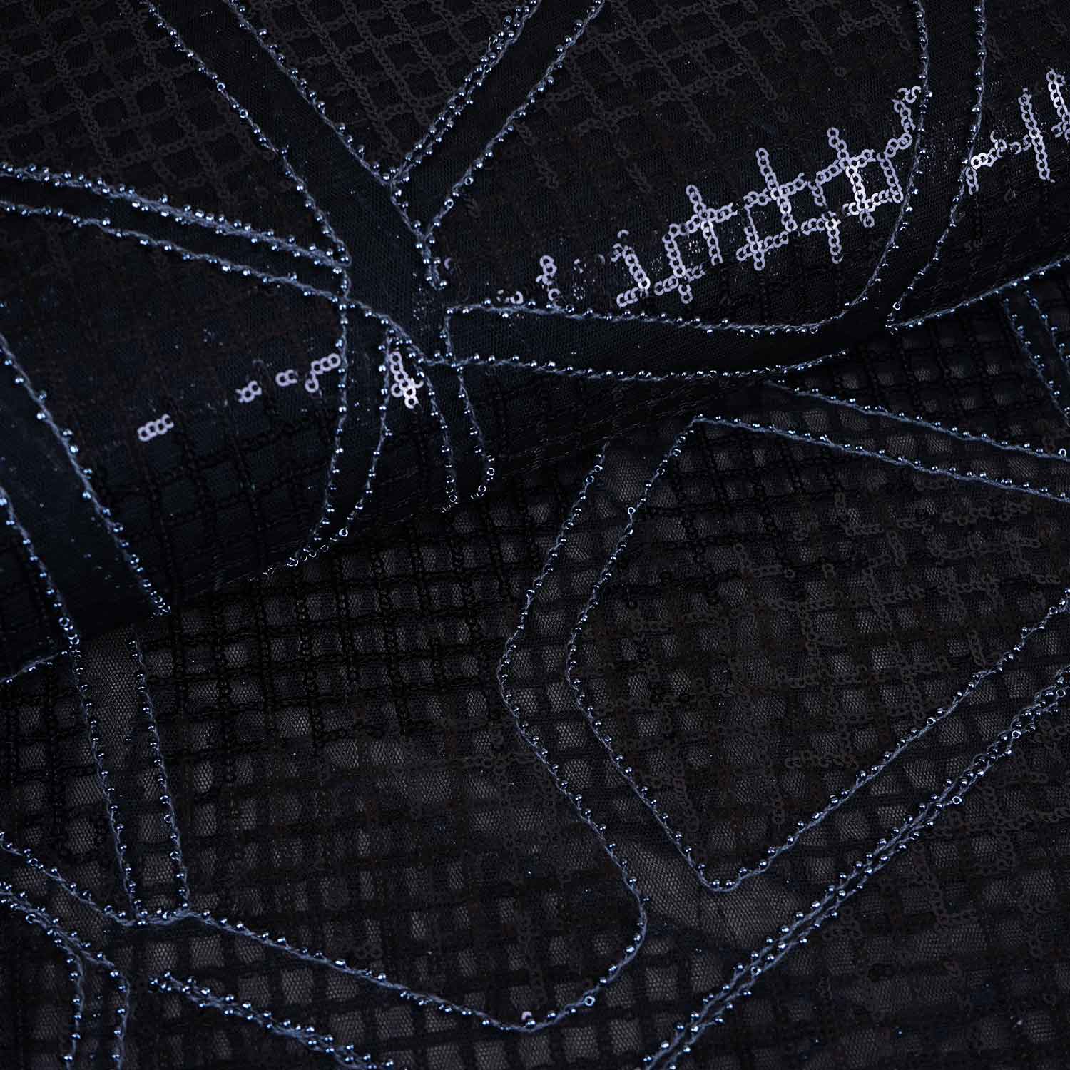 Black Sequin Embroidery Net Fabric PDM-28944 - TradeUNO