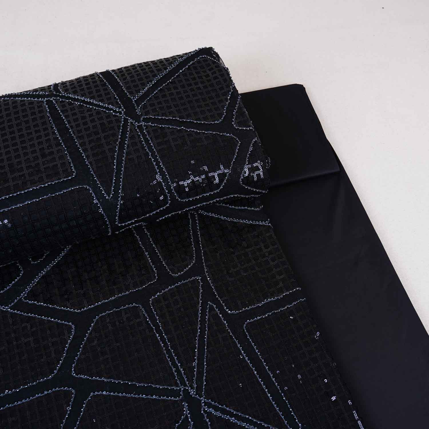 Black Sequin Embroidery Net Fabric PDM-28944 - TradeUNO