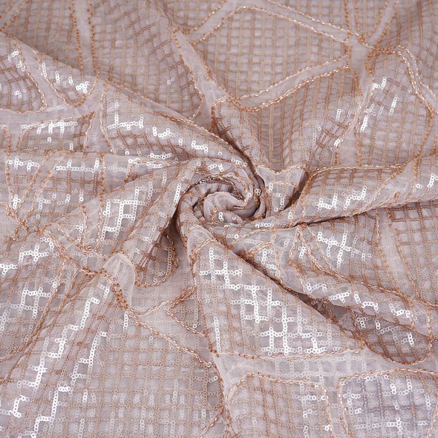 Peach Sequin Embroidery Net Fabric PDM-28945