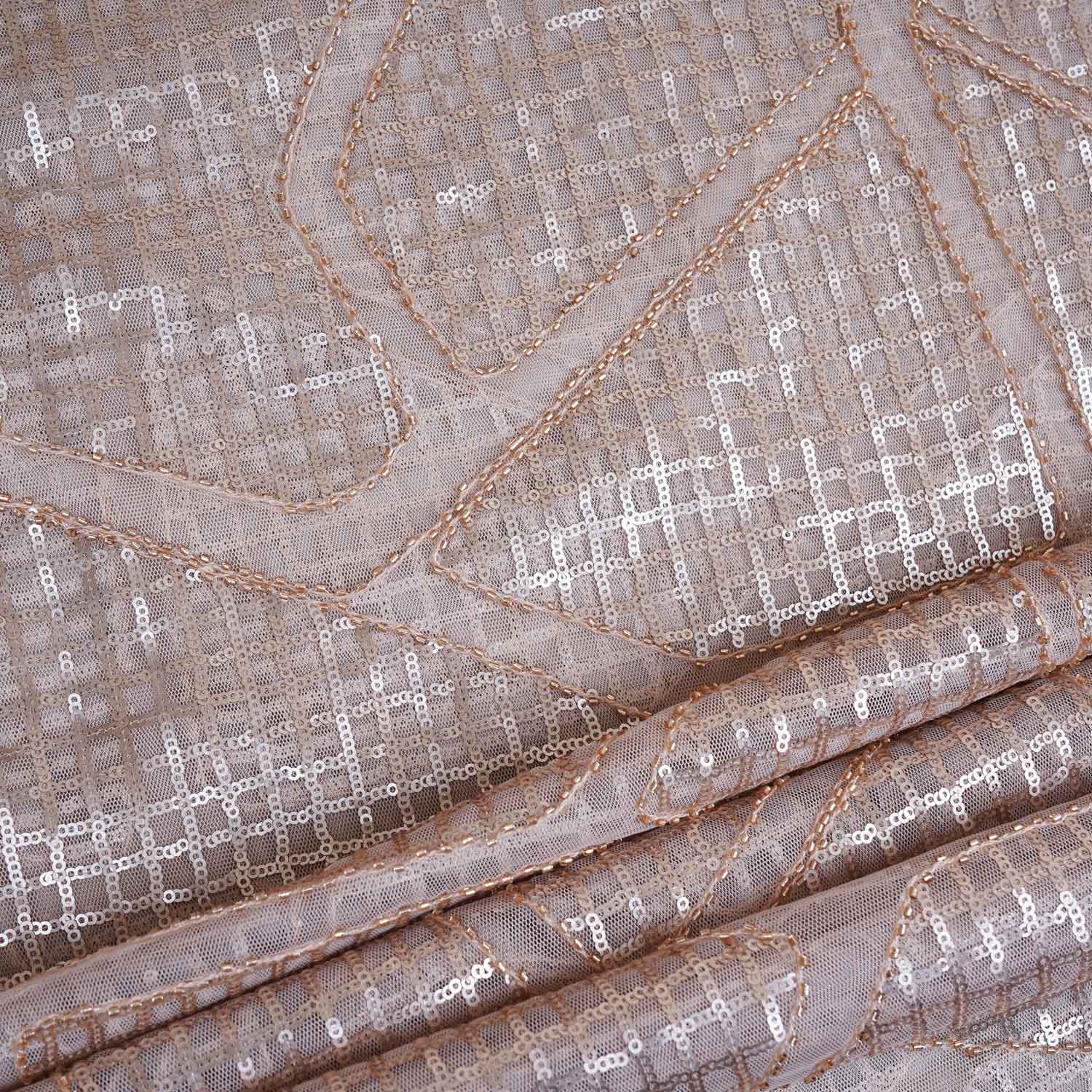 Peach Sequin Embroidery Net Fabric PDM-28945 - TradeUNO