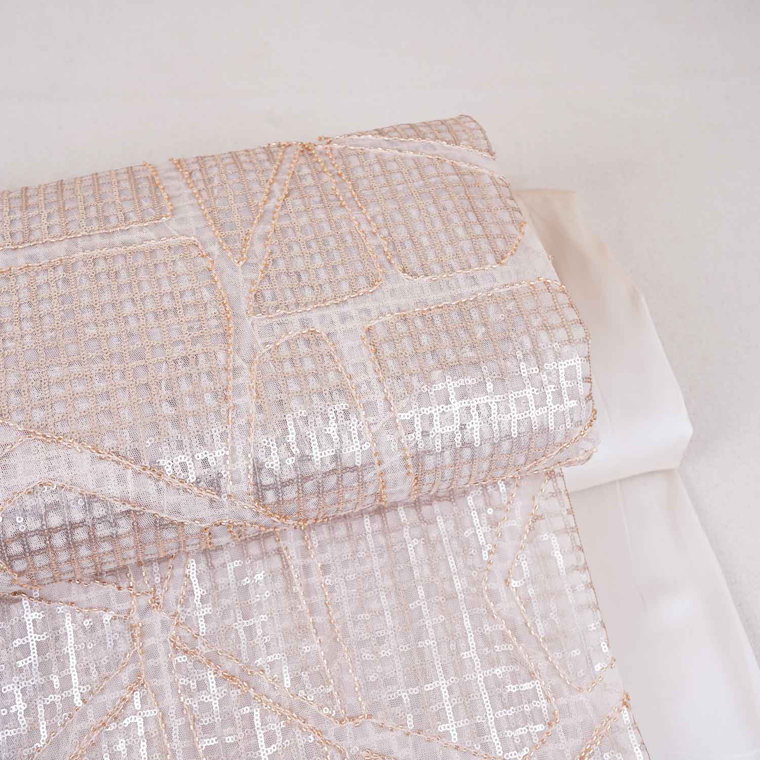 Peach Sequin Embroidery Net Fabric PDM-28945 - TradeUNO