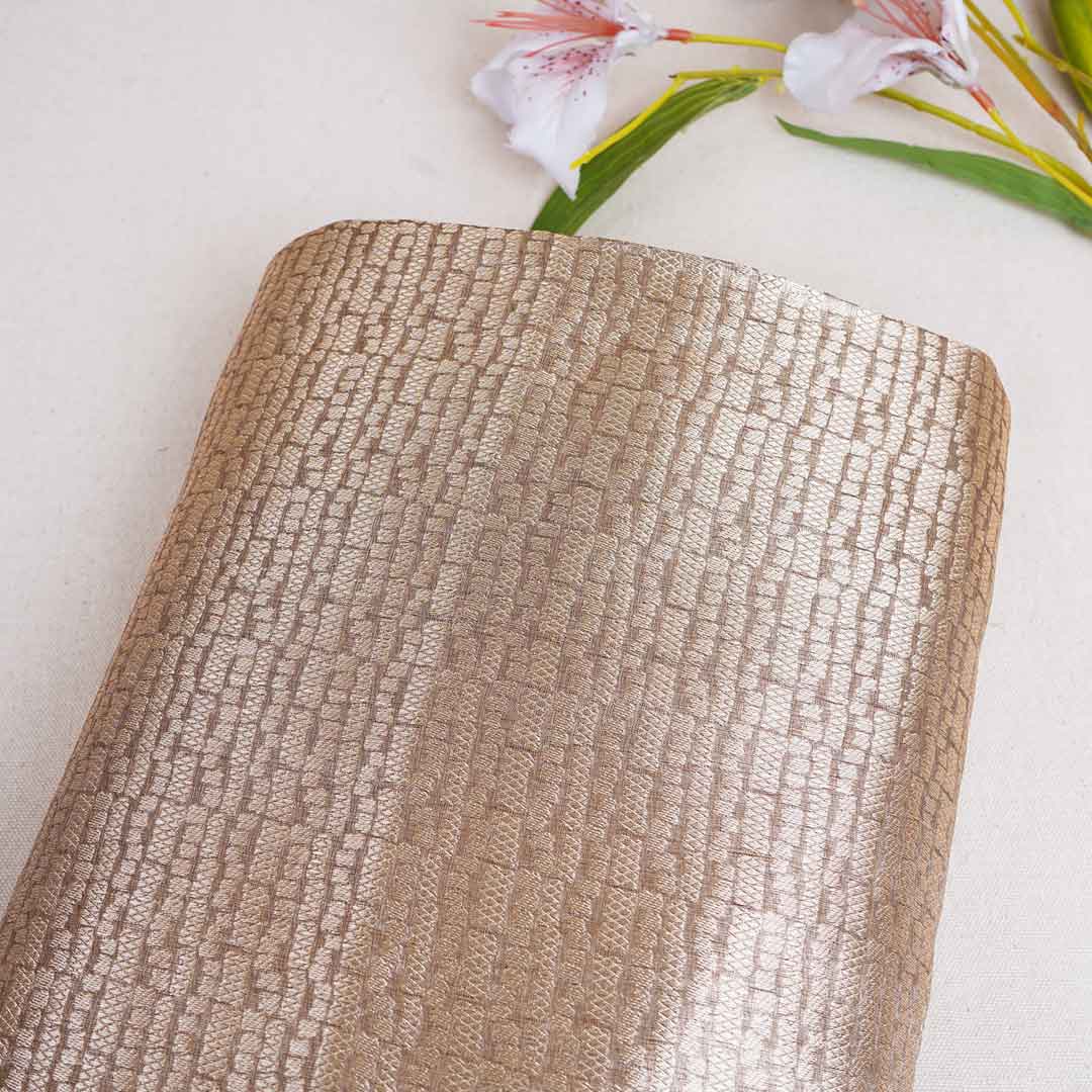 Coper Brown Zari Weave Silk Tissue Fabric CW-28946