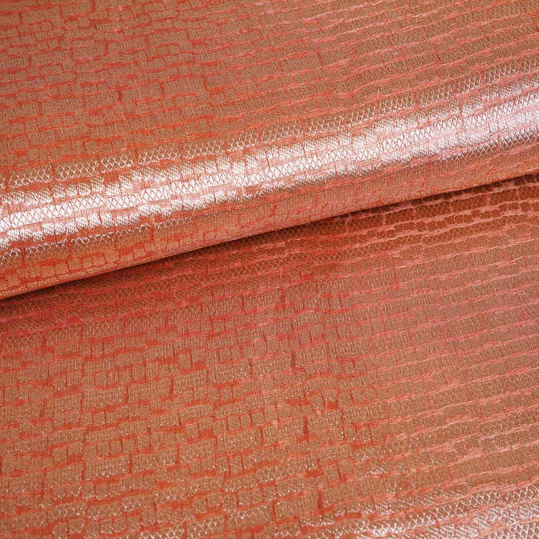 Orange Zari Weave Silk Tissue Fabric CW-28949