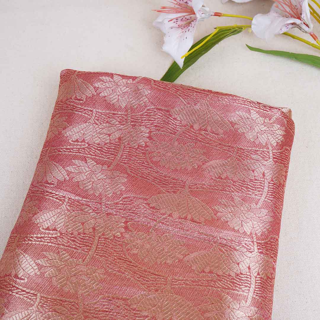 Red Zari Weave Silk Tissue Fabric CW-28955