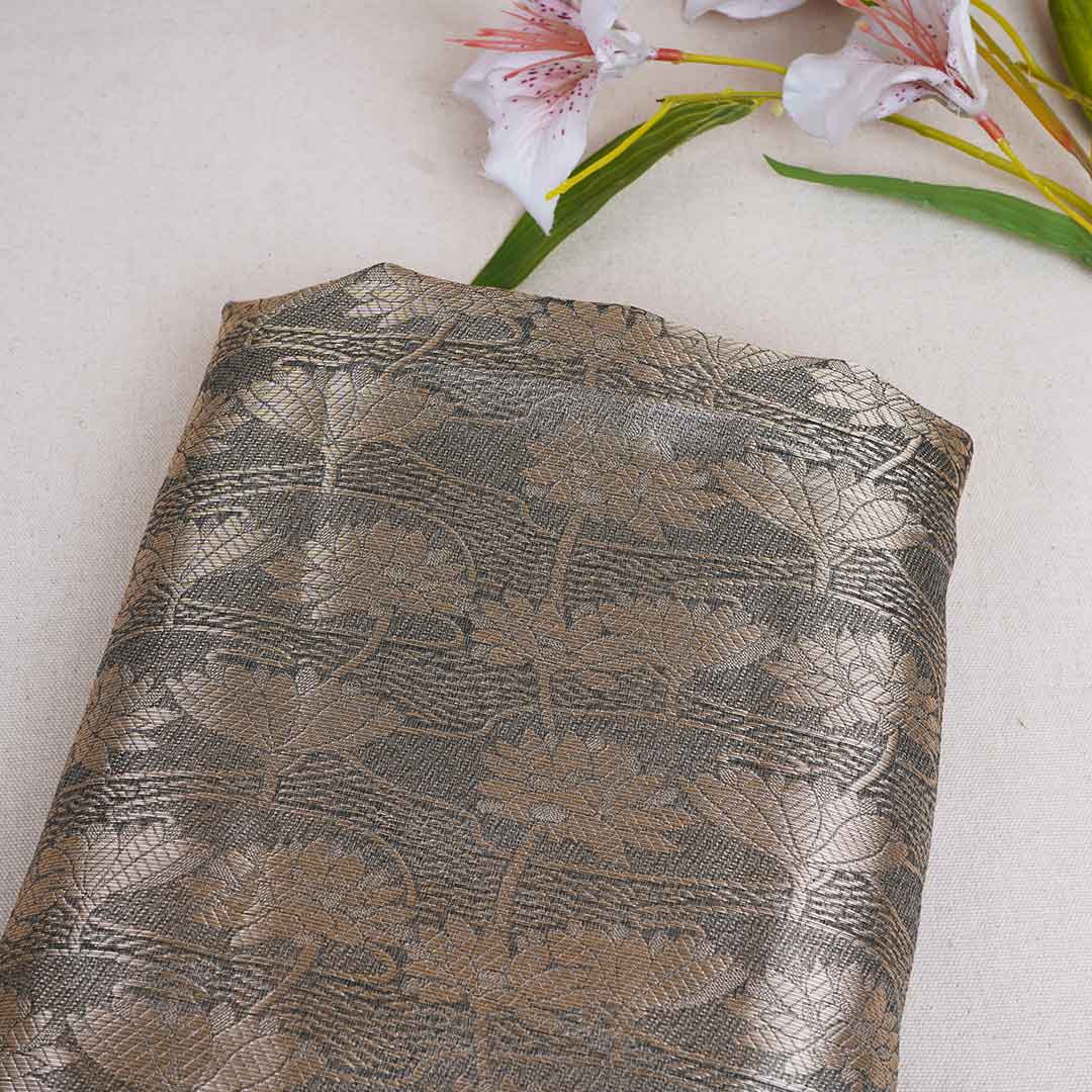 Dark Green Zari Weave Silk Tissue Fabric CW-28957