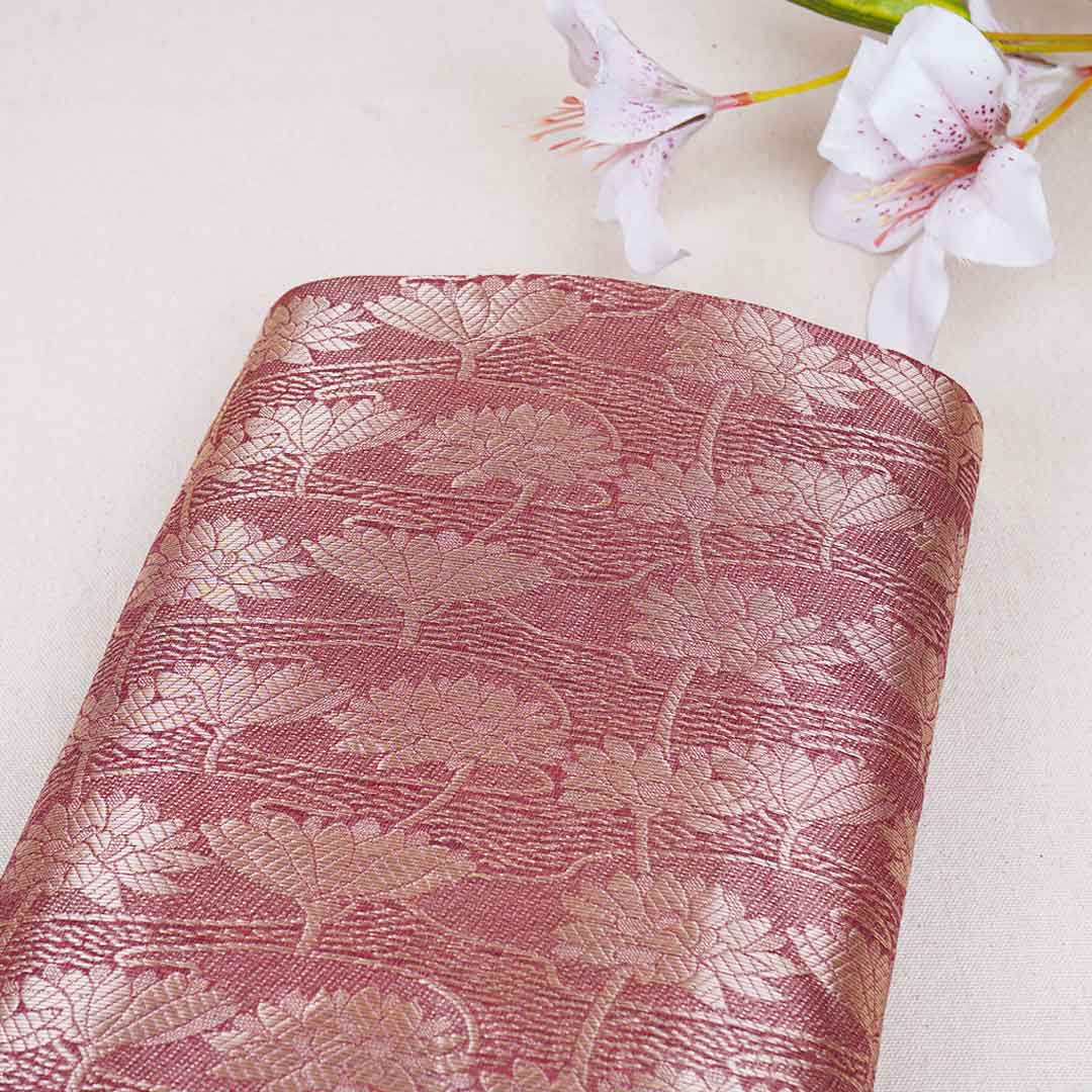 Peach Pink Zari Weave Silk Tissue Fabric CW-28959 - TradeUNO
