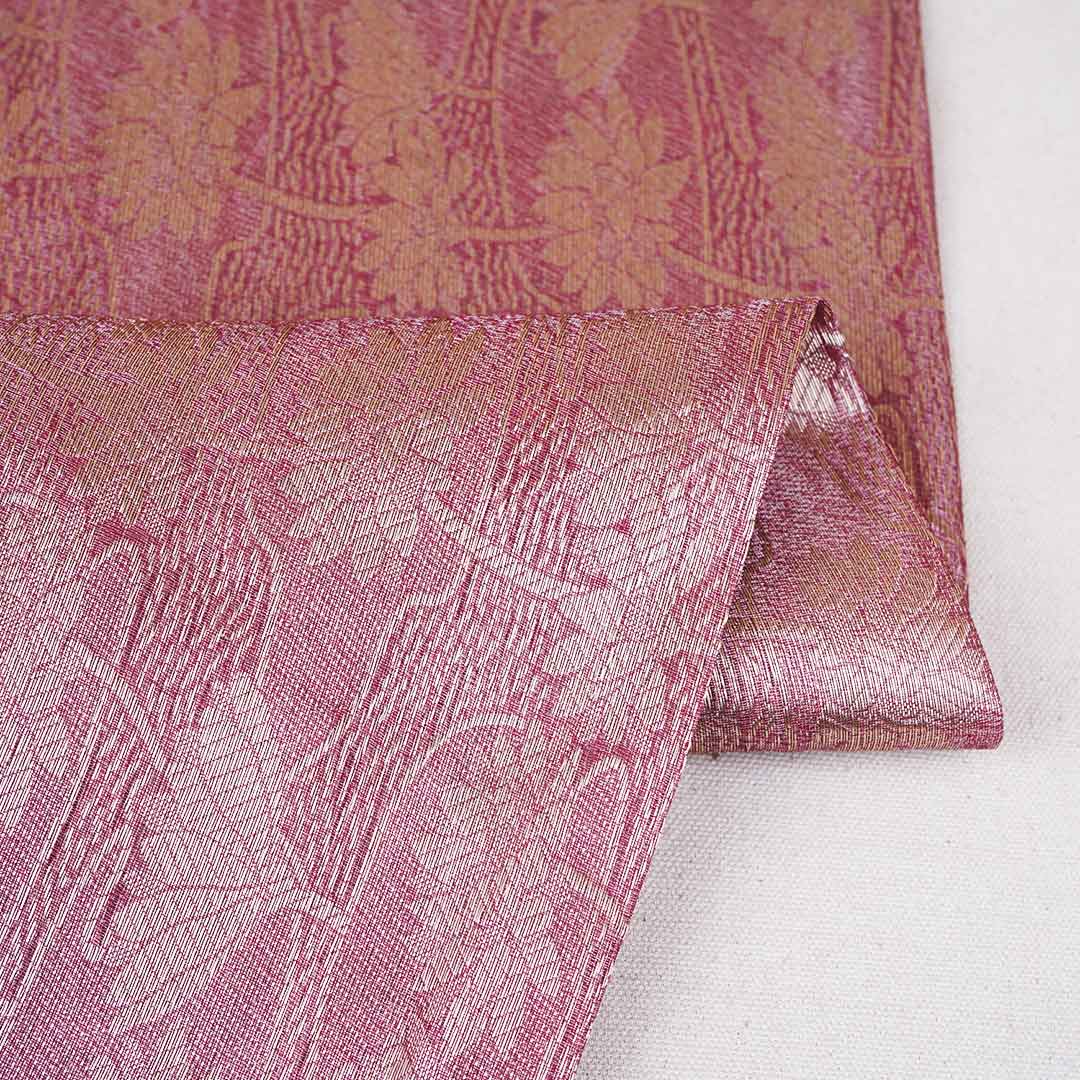 Peach Pink Zari Weave Silk Tissue Fabric CW-28959