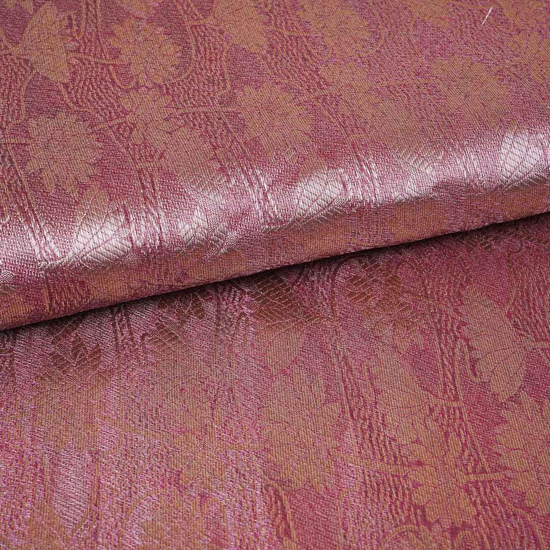 Peach Pink Zari Weave Silk Tissue Fabric CW-28959