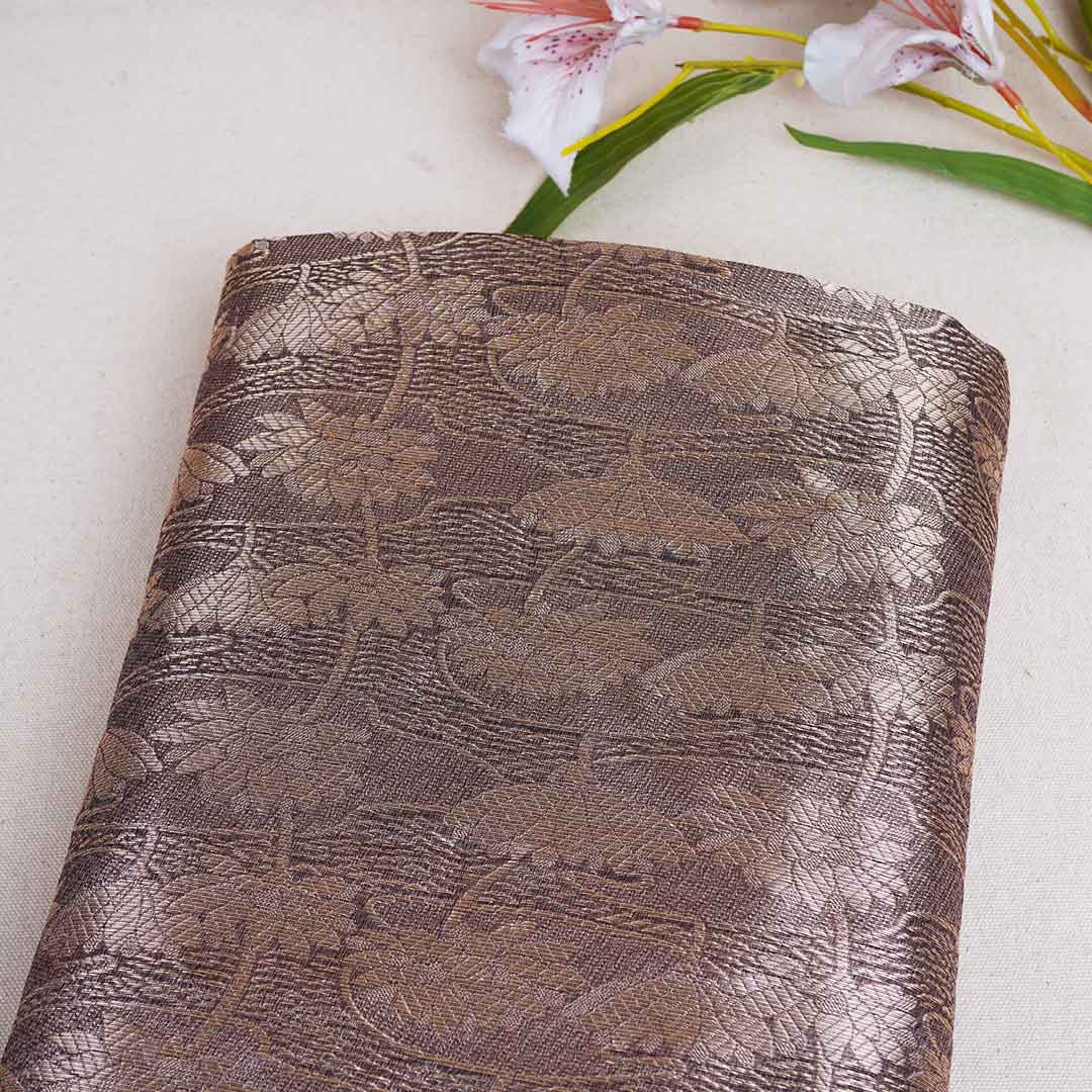 Dark Wine Zari Weave Silk Tissue Fabric CW-28960