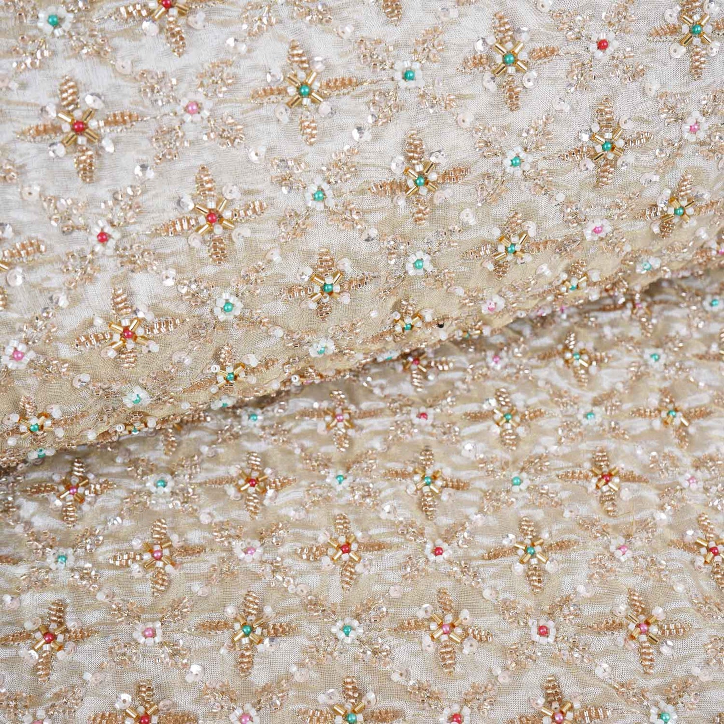 Beige Pearl & Zari Dyeable Tissue Fabric WI-28961
