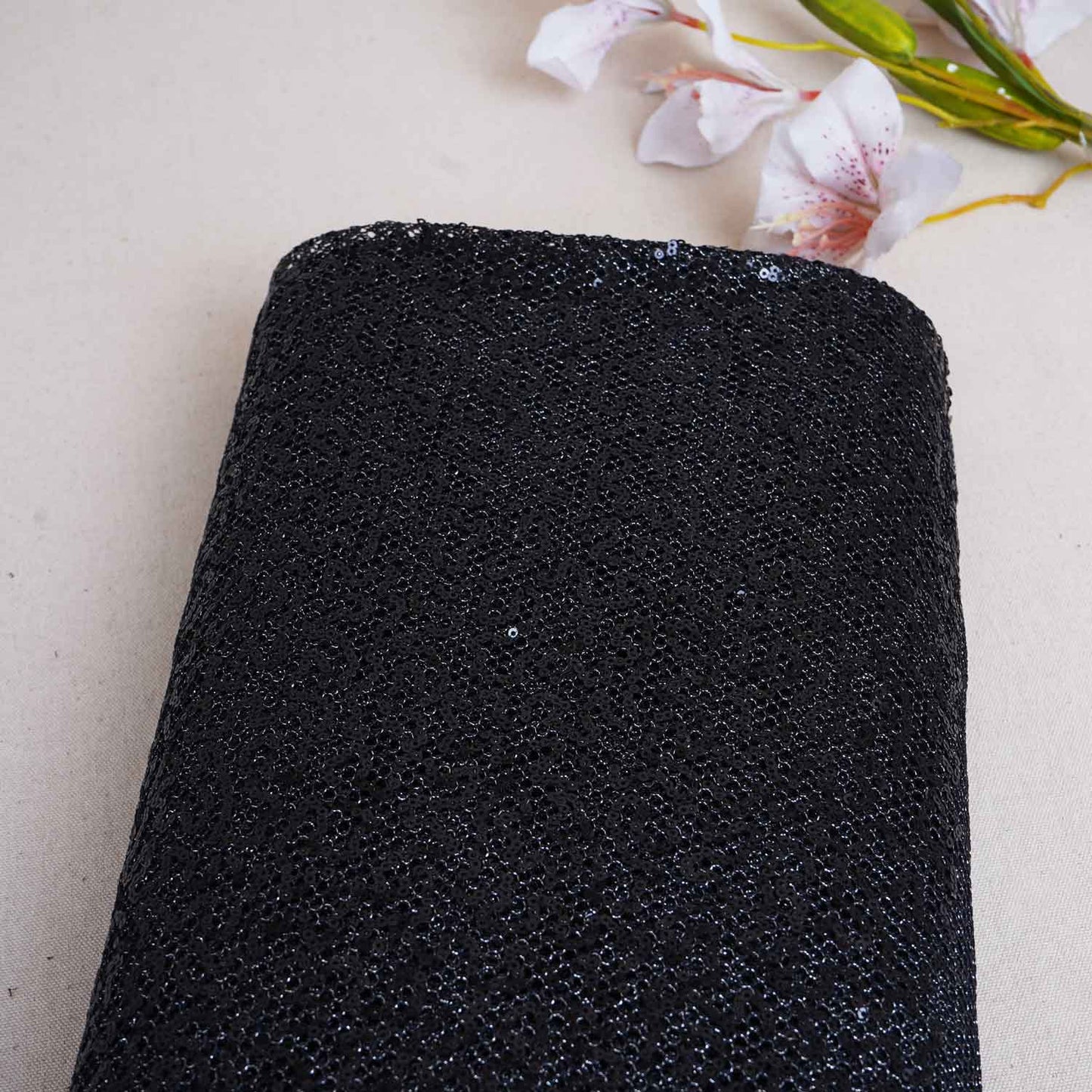 Black Sequins Power Net Fabric PDM-28962