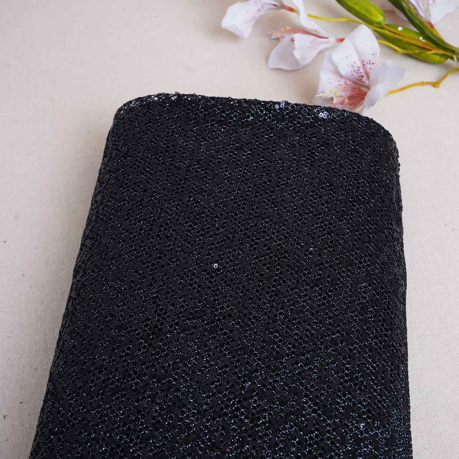 Black Sequins Power Net Fabric PDM-28962 - TradeUNO