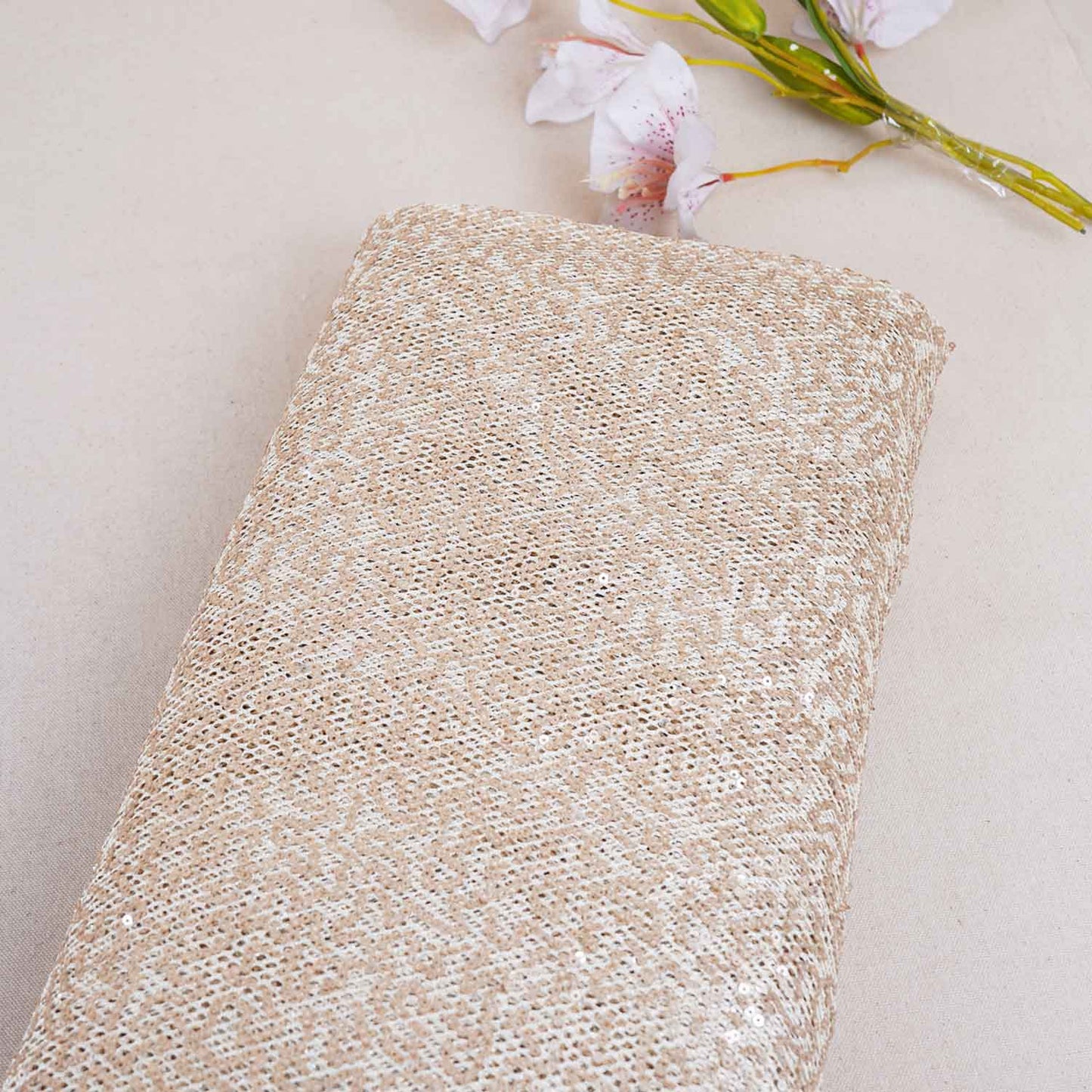 Light Golden Sequins Power Net Fabric PDM-28964