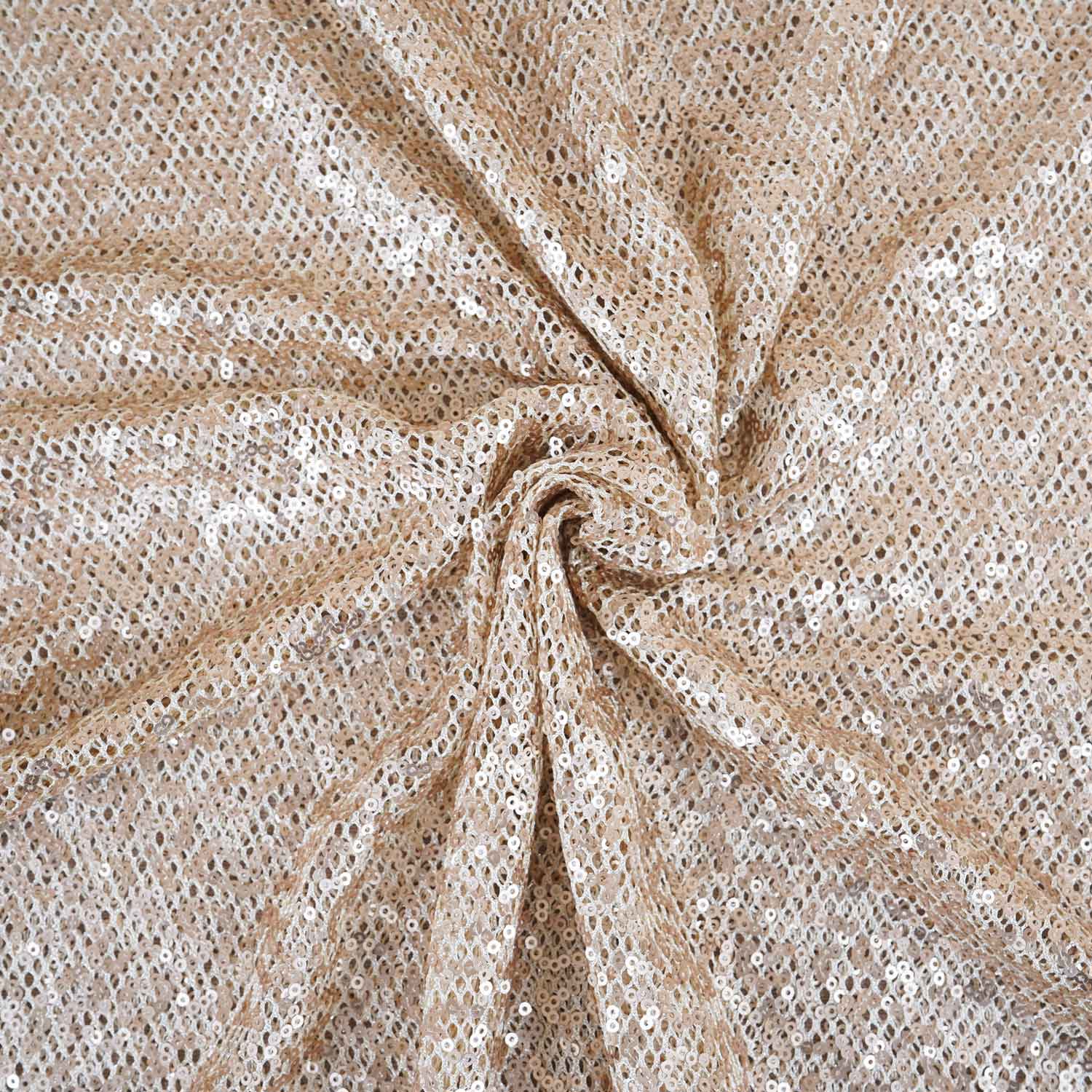 Light Golden Sequins Power Net Fabric PDM-28964 - TradeUNO