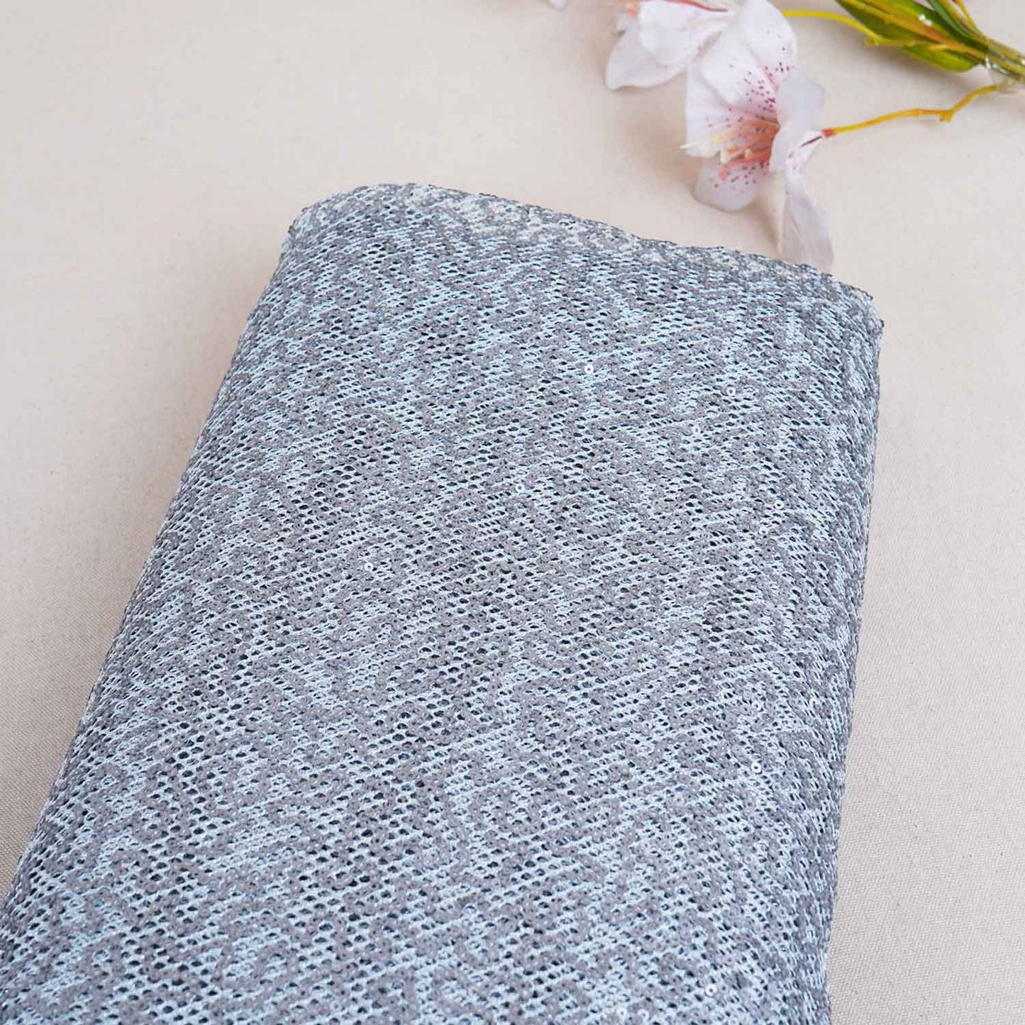 Steek Grey Sequins Power Net Fabric PDM-28965