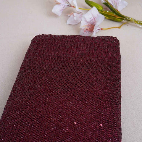 Maroon Sequins Power Net Fabric PDM-28966