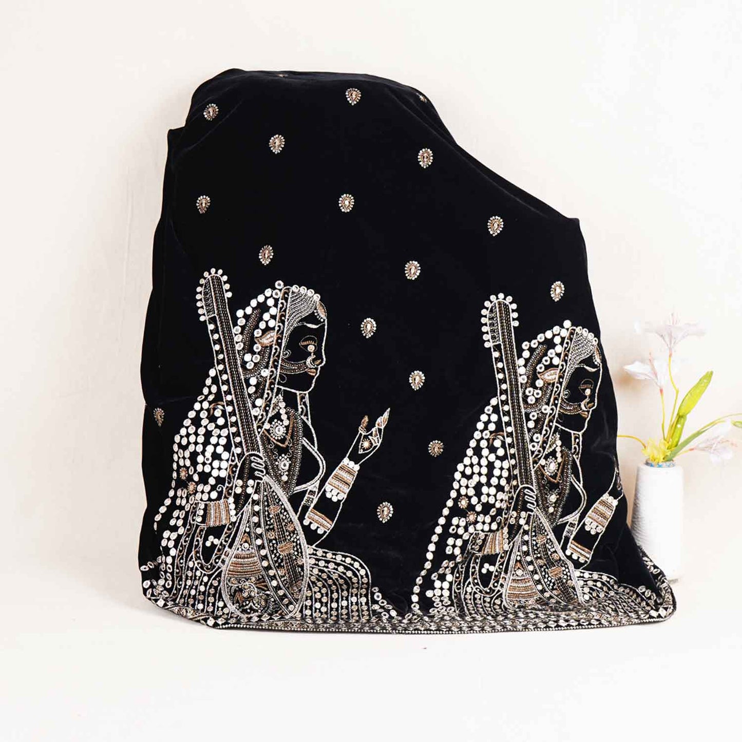 Black Embroidery Velvet Fabric JD-28969