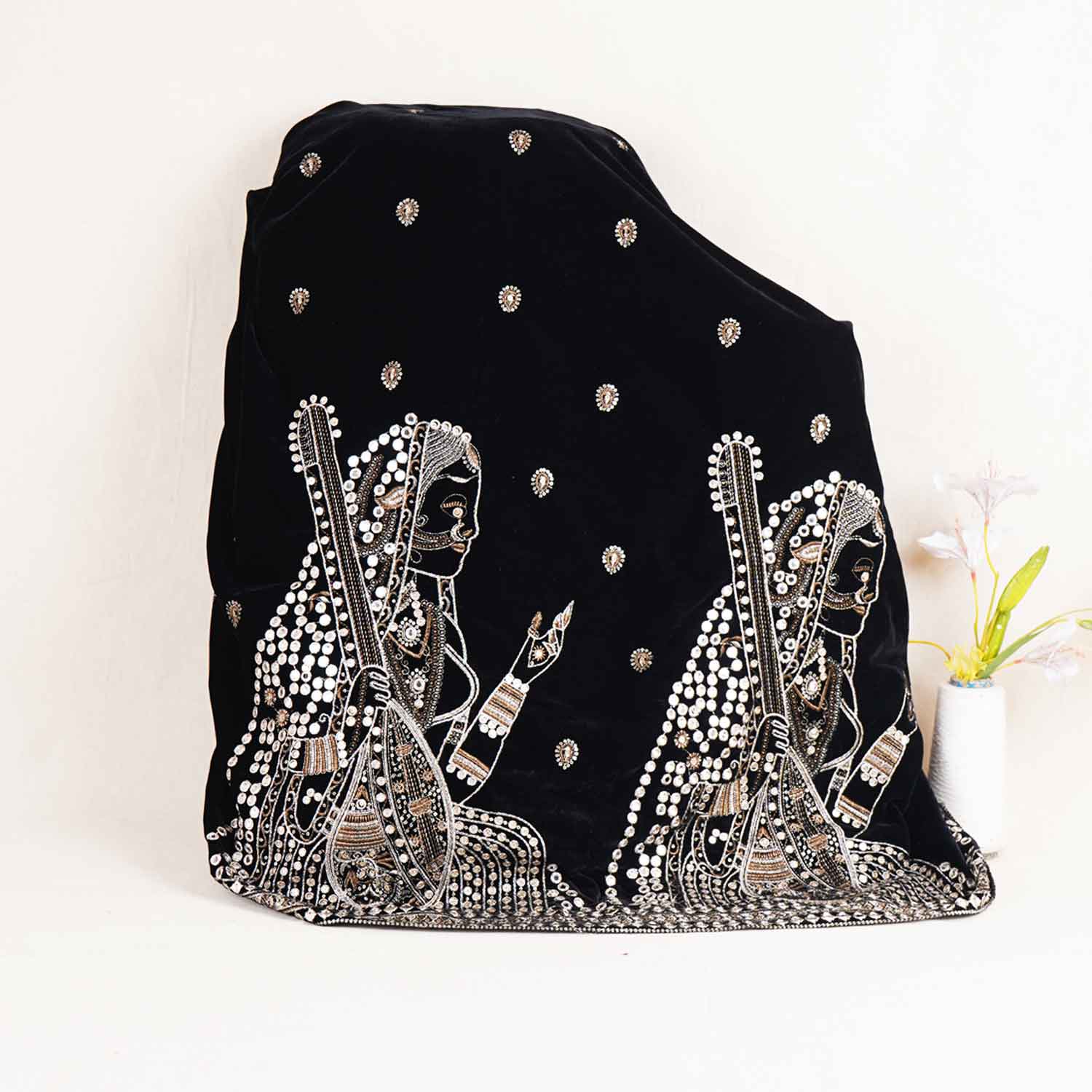 Black Embroidery Velvet Fabric JD-28969 - TradeUNO