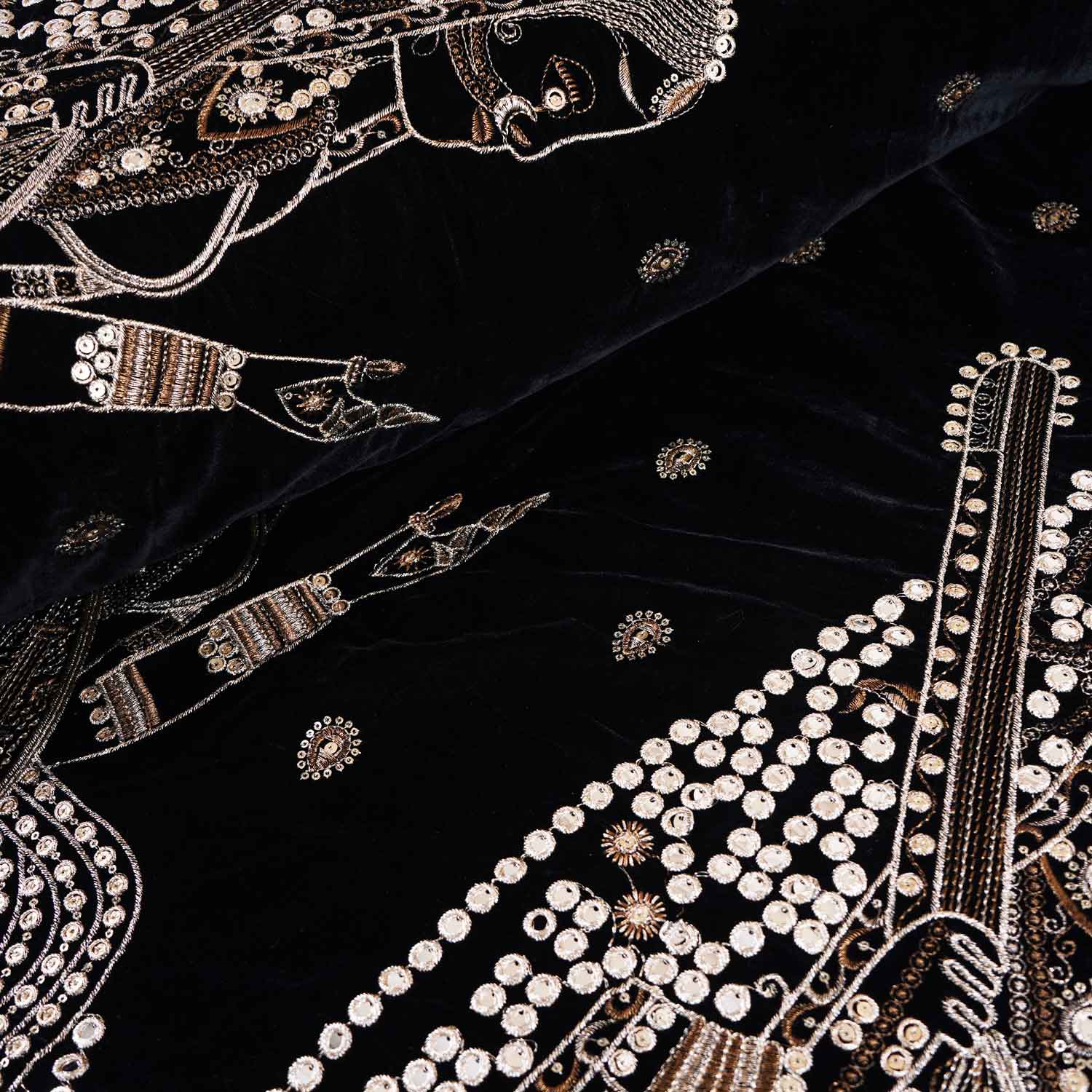 Black Embroidery Velvet Fabric JD-28969 - TradeUNO