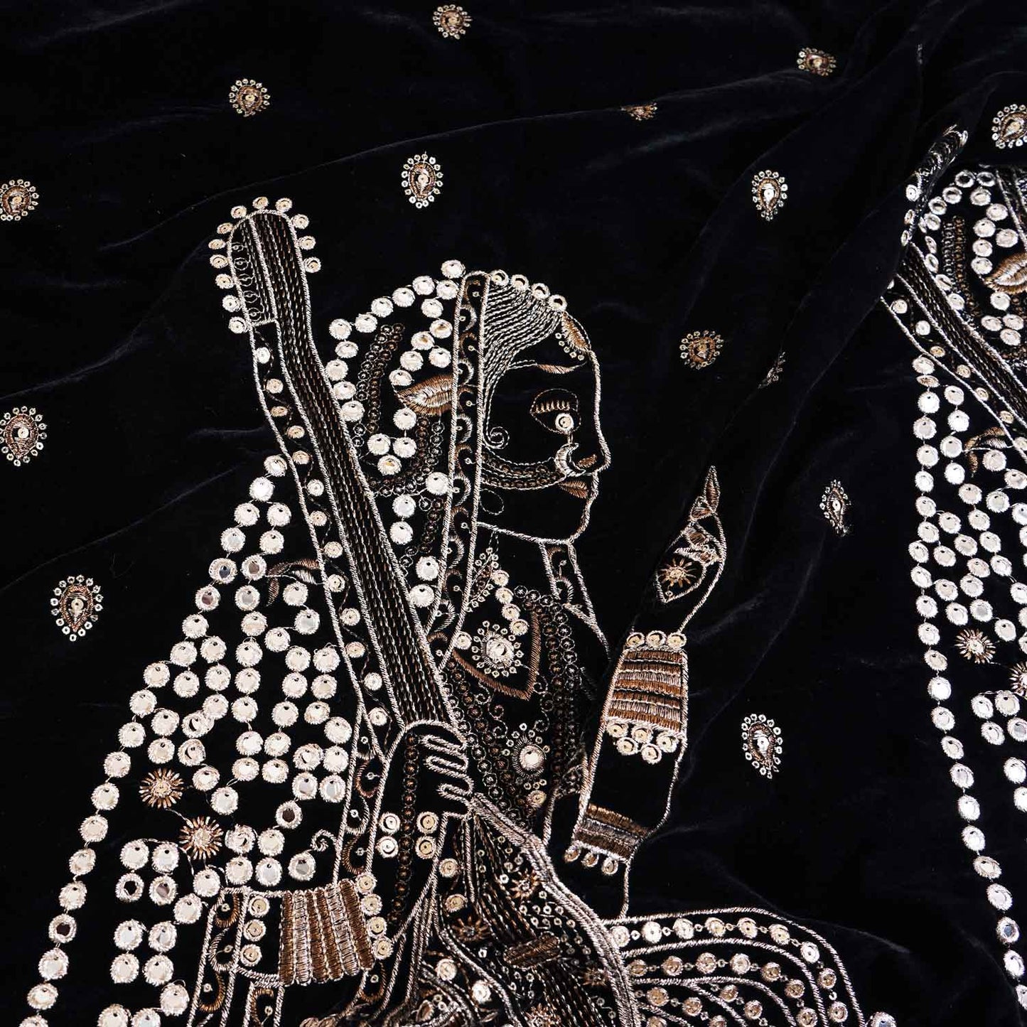 Black Embroidery Velvet Fabric JD-28969