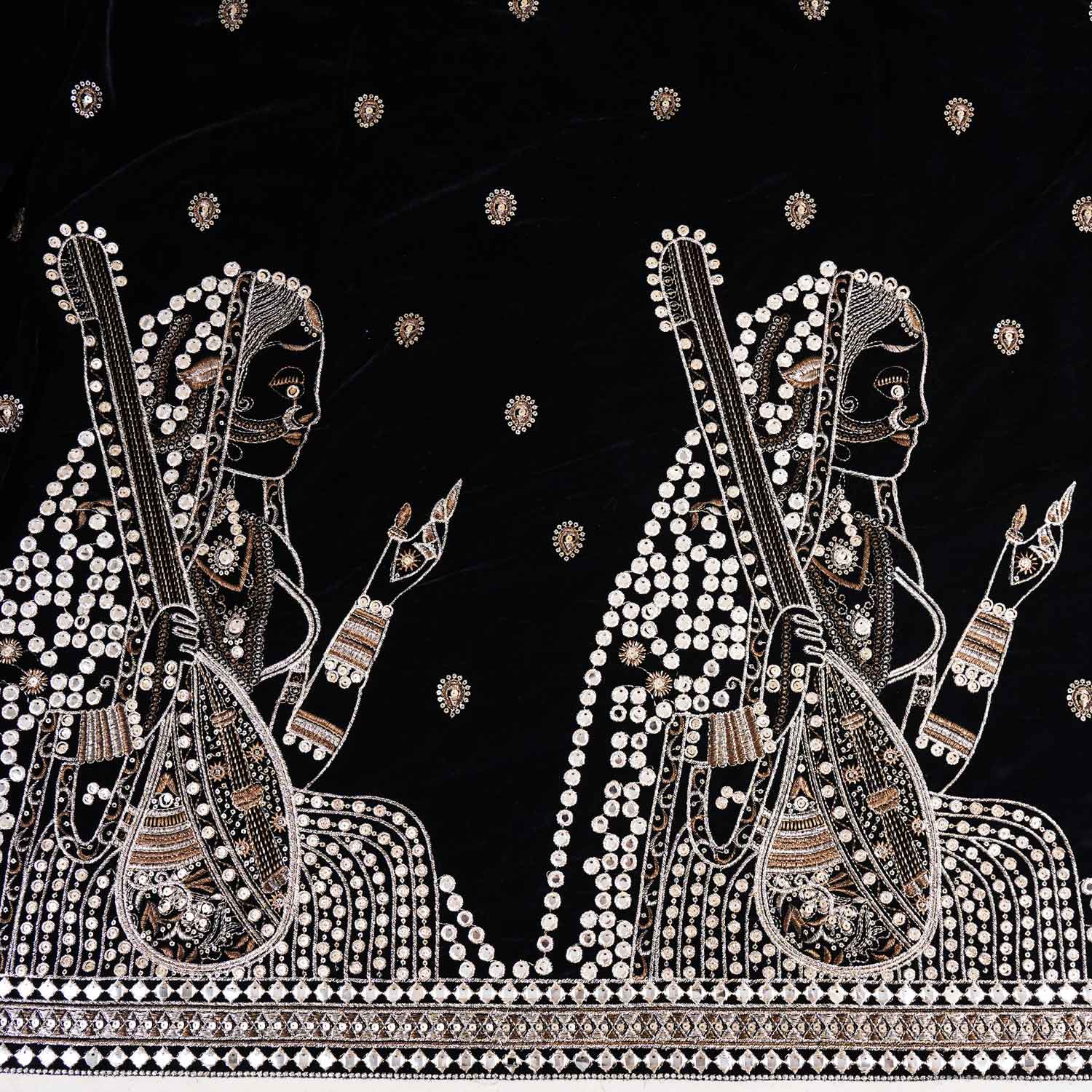 Black Embroidery Velvet Fabric JD-28969 - TradeUNO