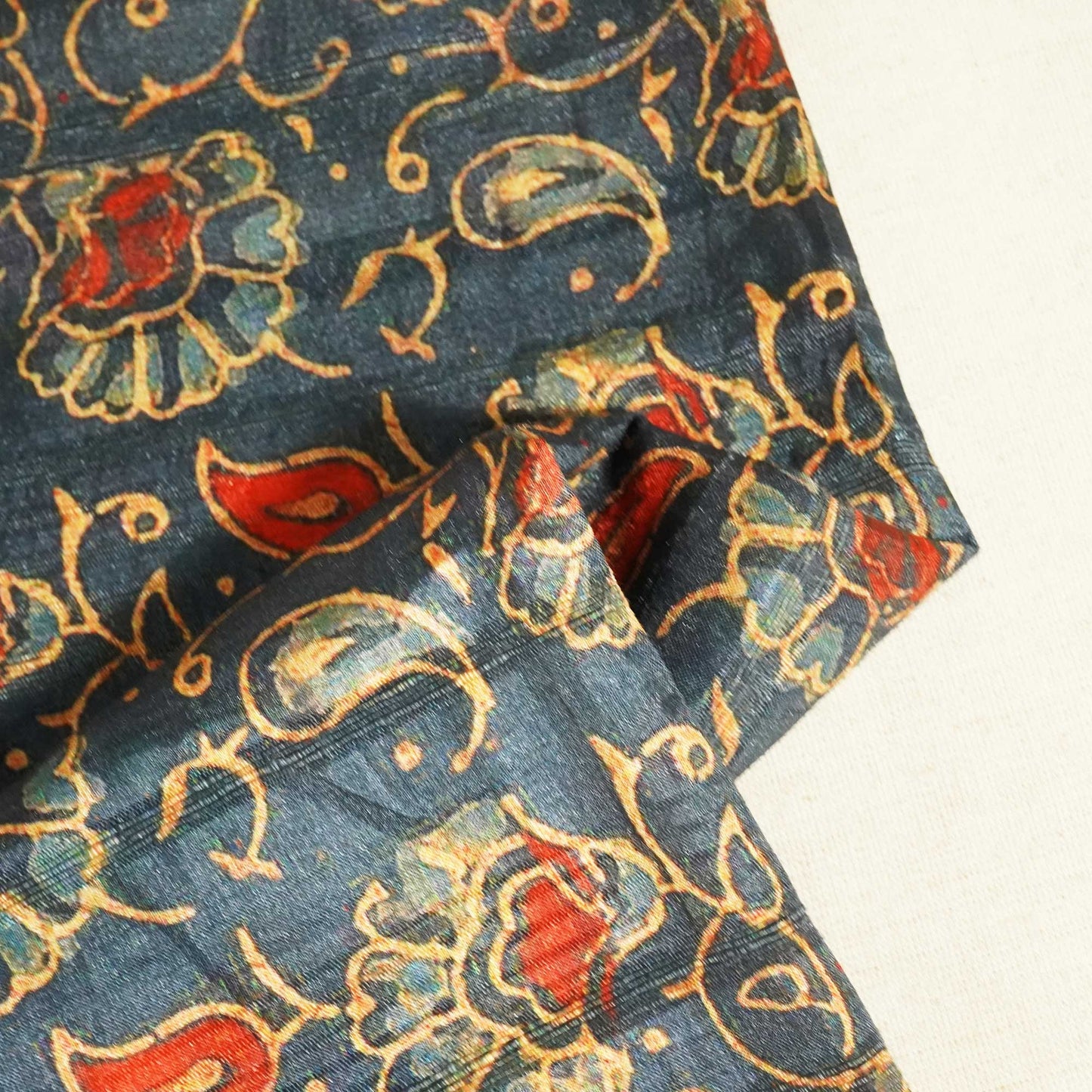 Blue & Multicolor Floral Print Tusser Silk KC-9698