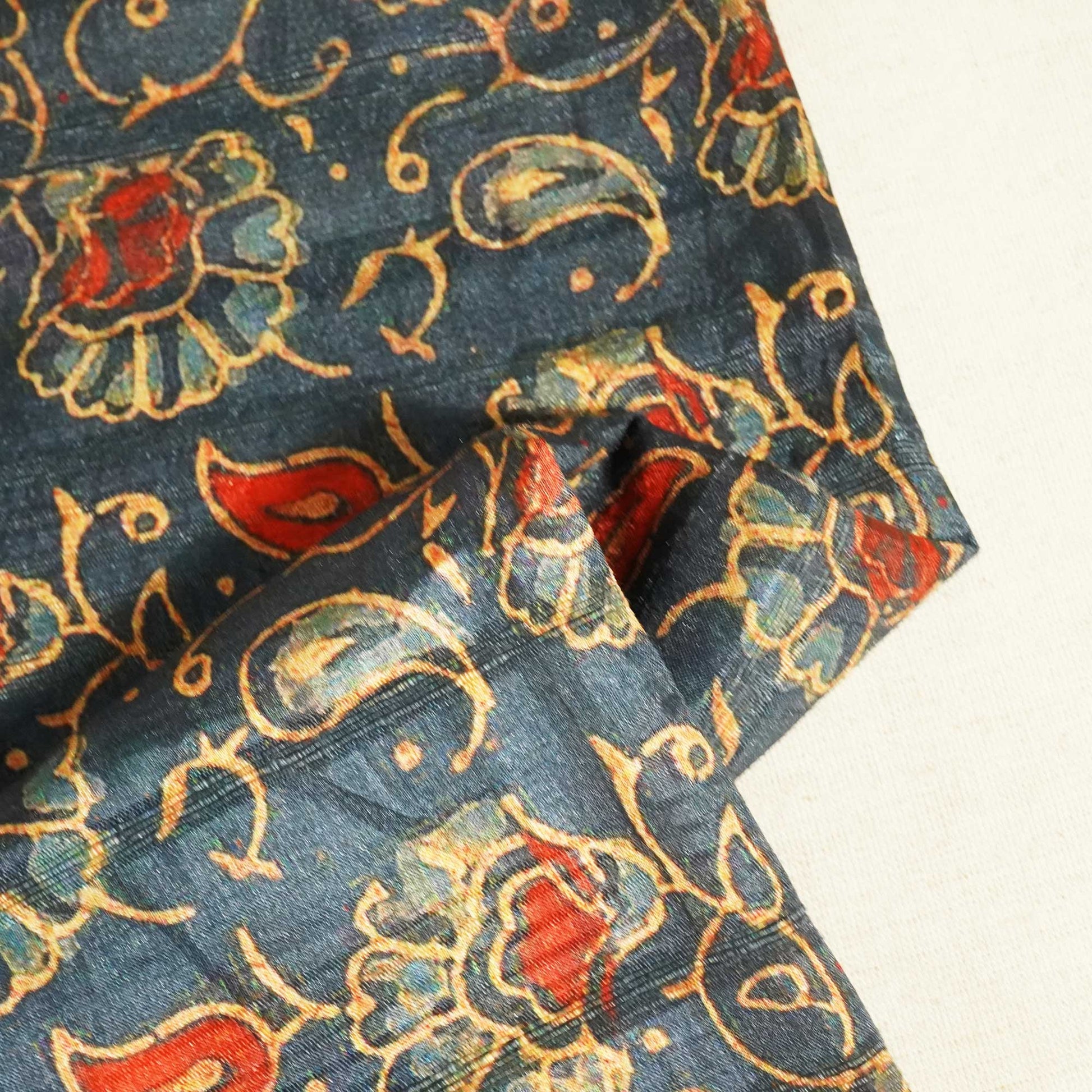 Blue & Multicolor Floral Print Tusser Silk KC-9698