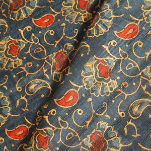 Blue & Multicolor Floral Print Tusser Silk KC-9698