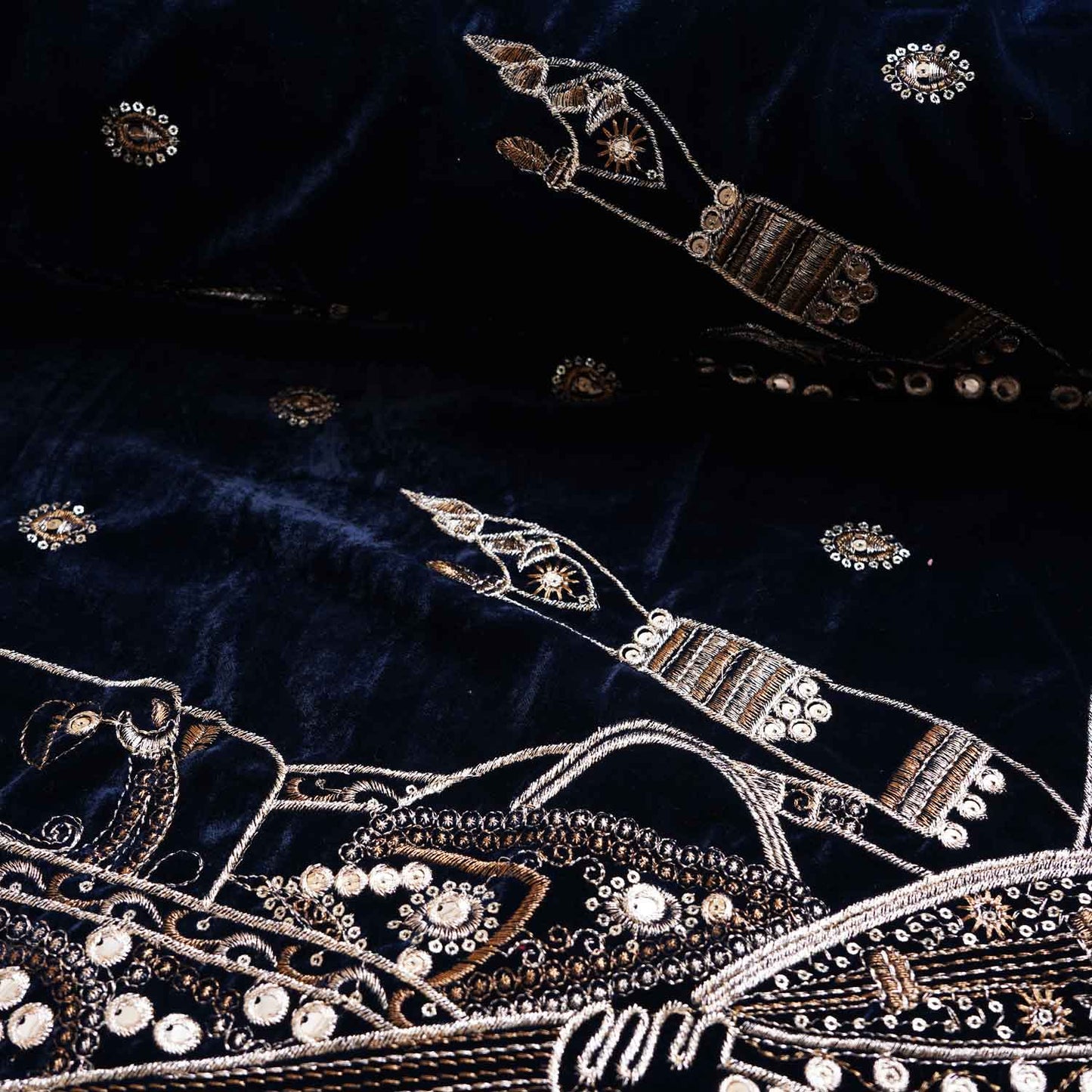 Teal Blue Embroidery Velvet Fabric JD-28970