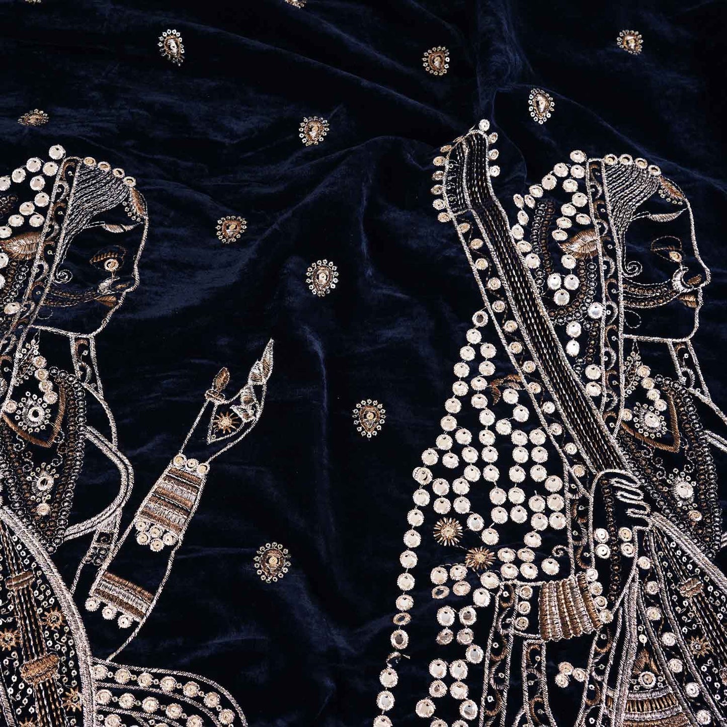 Teal Blue Embroidery Velvet Fabric JD-28970