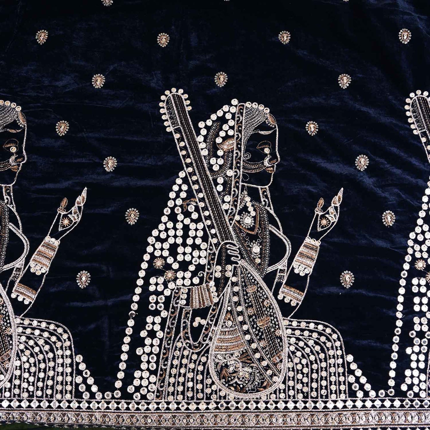 Teal Blue Embroidery Velvet Fabric JD-28970