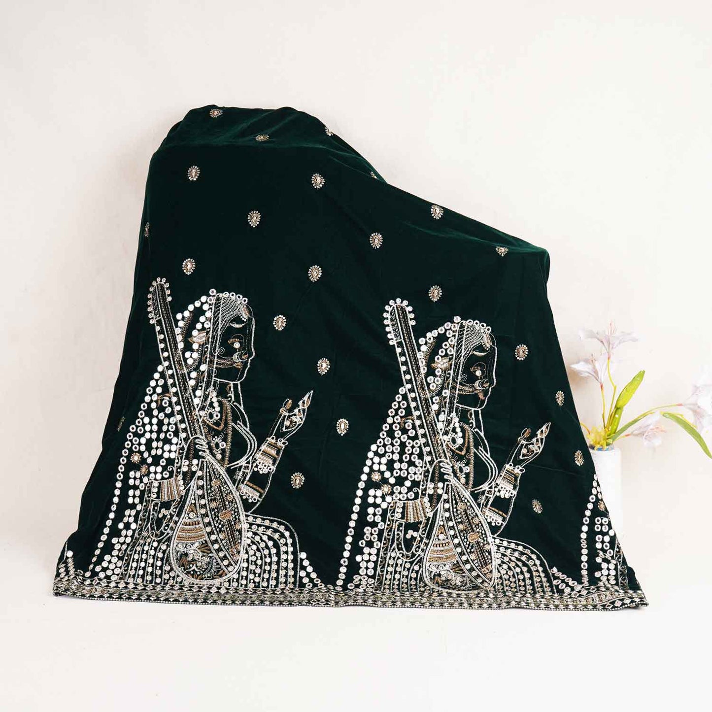 Dark Green Embroidery Velvet Fabric JD-28971