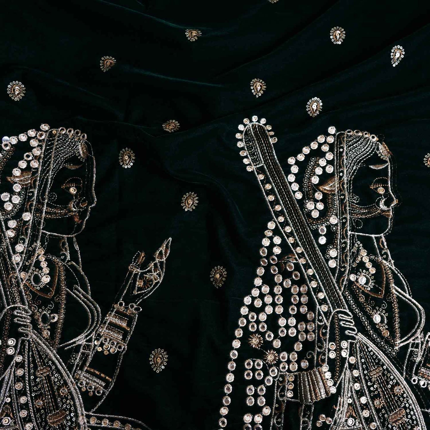 Dark Green Embroidery Velvet Fabric JD-28971