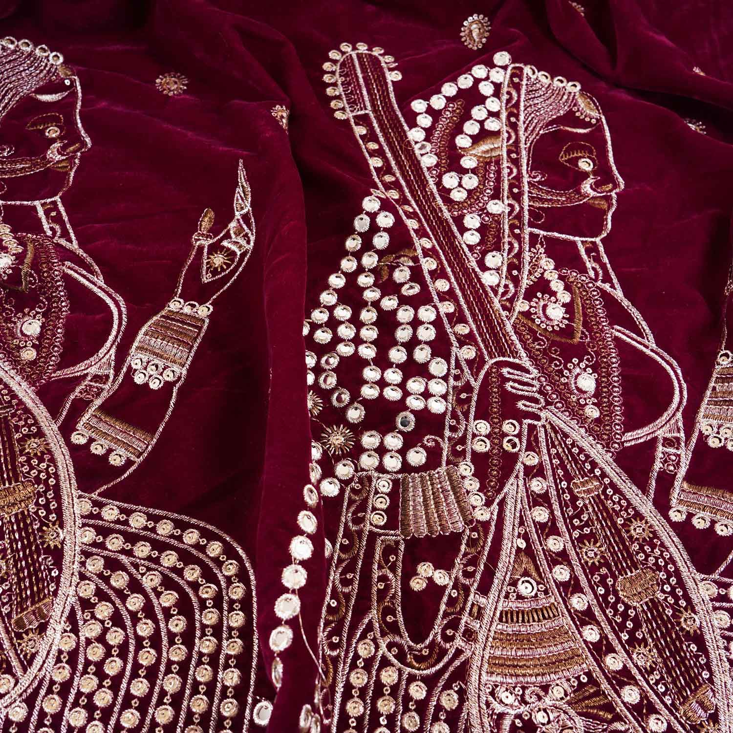 Magenta Pink Embroidery Velvet Fabric JD-28972 - TradeUNO