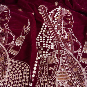 Magenta Pink Embroidery Velvet Fabric JD-28972 - TradeUNO