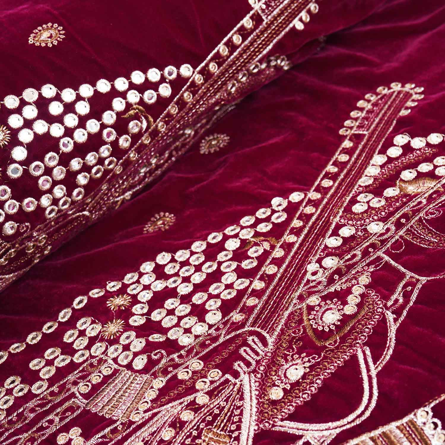 Magenta Pink Embroidery Velvet Fabric JD-28972 - TradeUNO