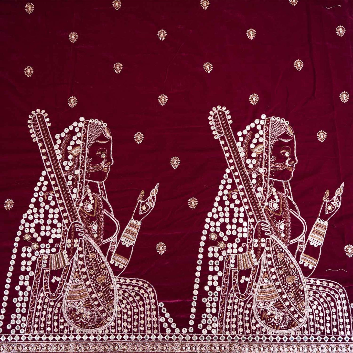 Magenta Pink Embroidery Velvet Fabric JD-28972