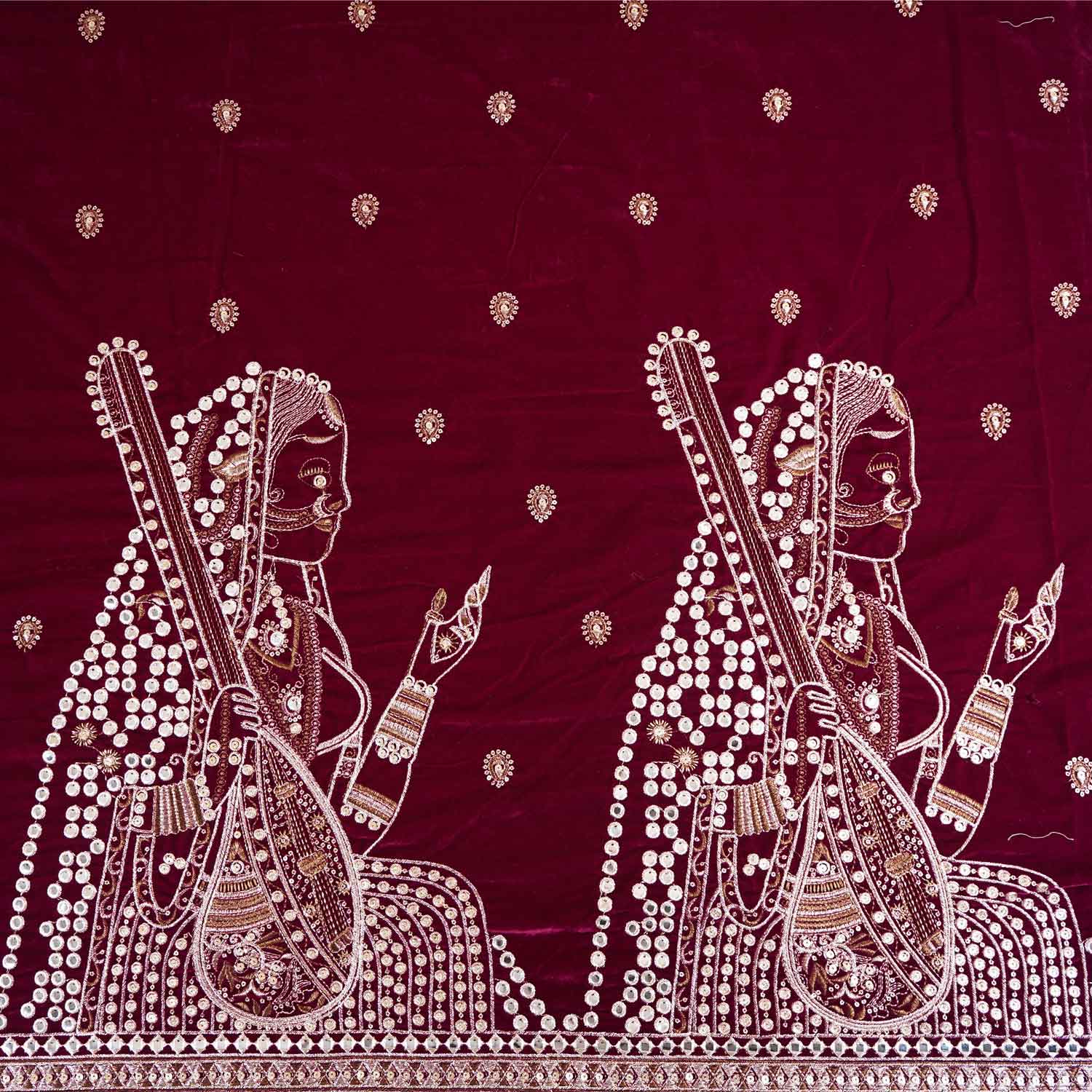 Magenta Pink Embroidery Velvet Fabric JD-28972 - TradeUNO