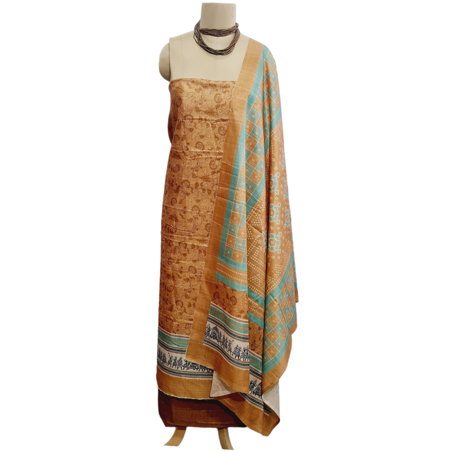 Brown Floral Ghicha Silk Suit Set With Dupatta