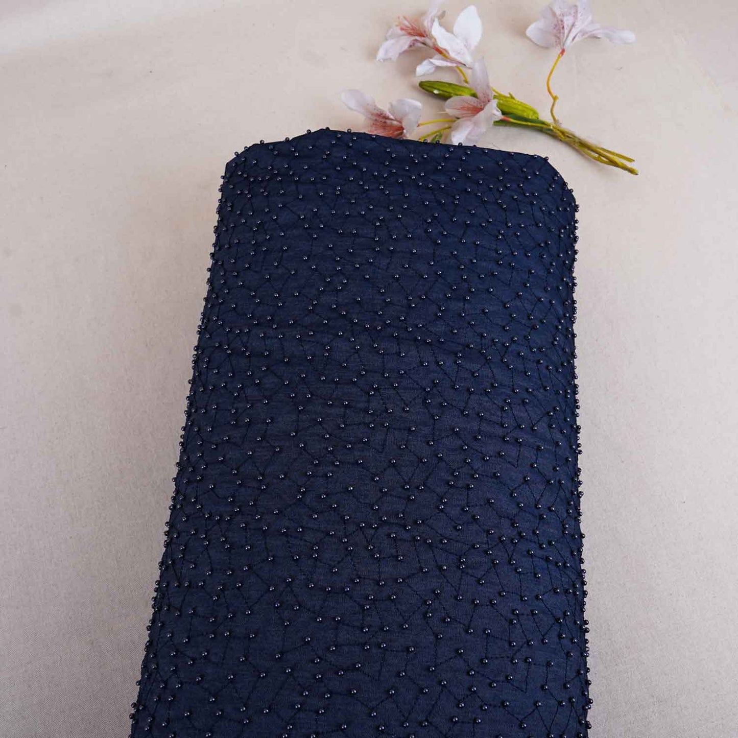 Navy Blue Cutdana Denim Fabric AF-28979