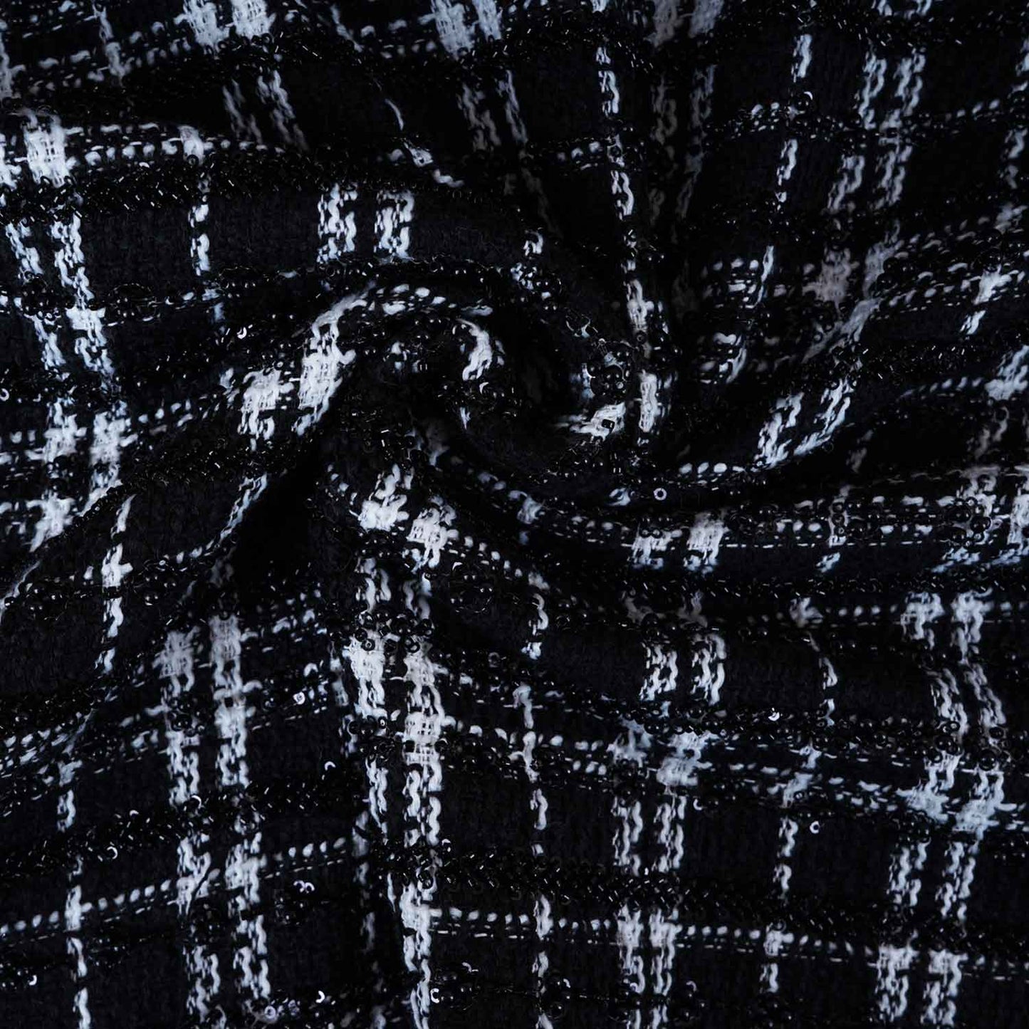 Black & White Check Cutdana Tweed Fabric AF-28980